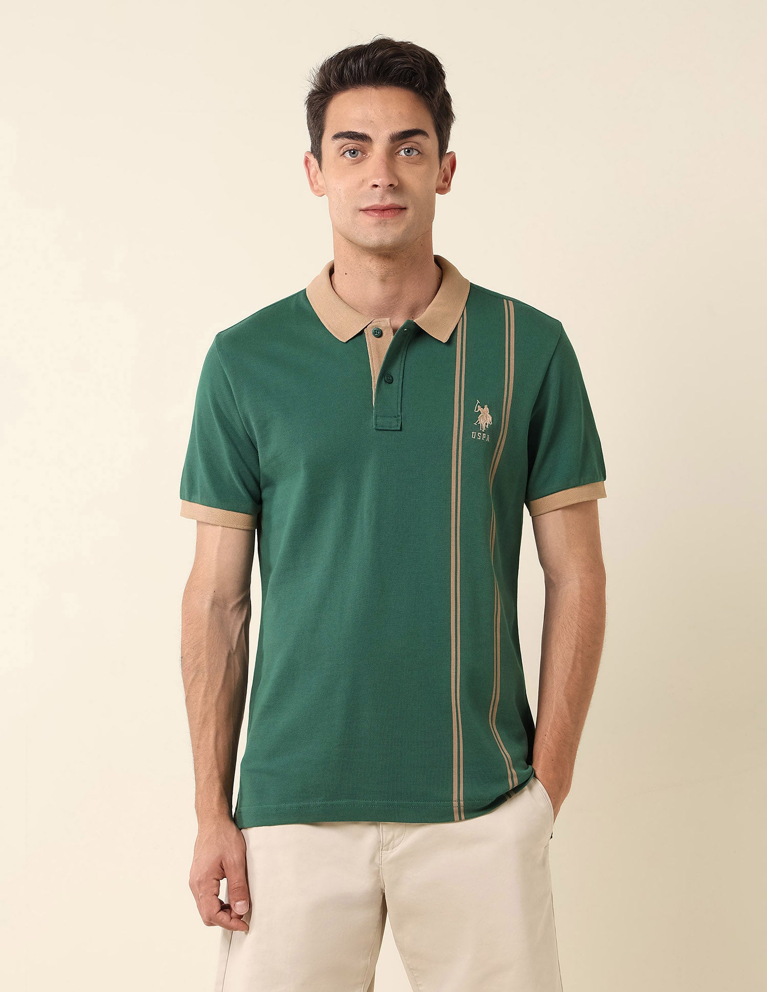 Vertical Striped Slim Fit Polo Shirt Dark Green - U.S. Polo Assn. India | Large