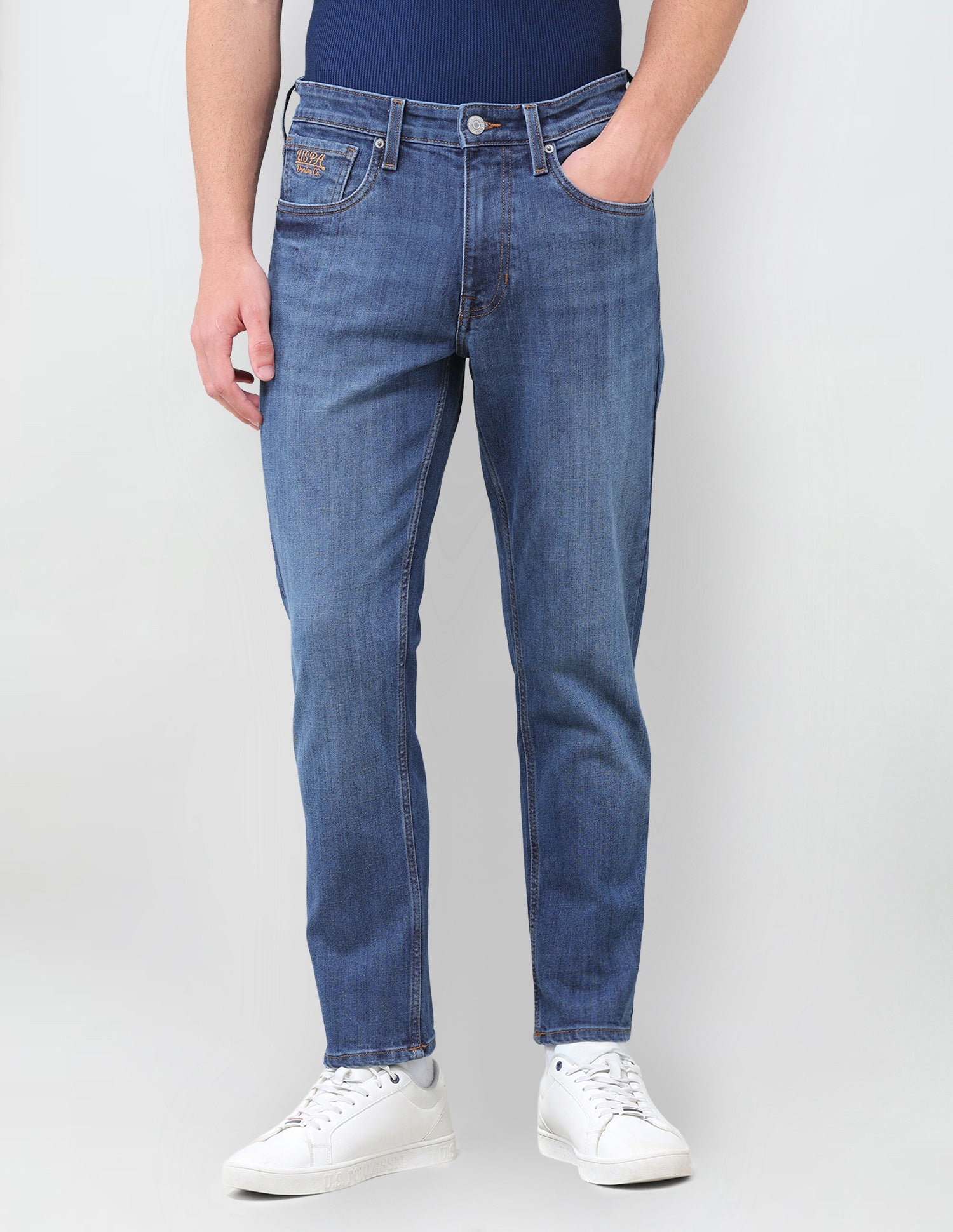 Cole Comfort Cropped Fit Blue Jeans Mid Blue - U.S. Polo Assn. India | Large