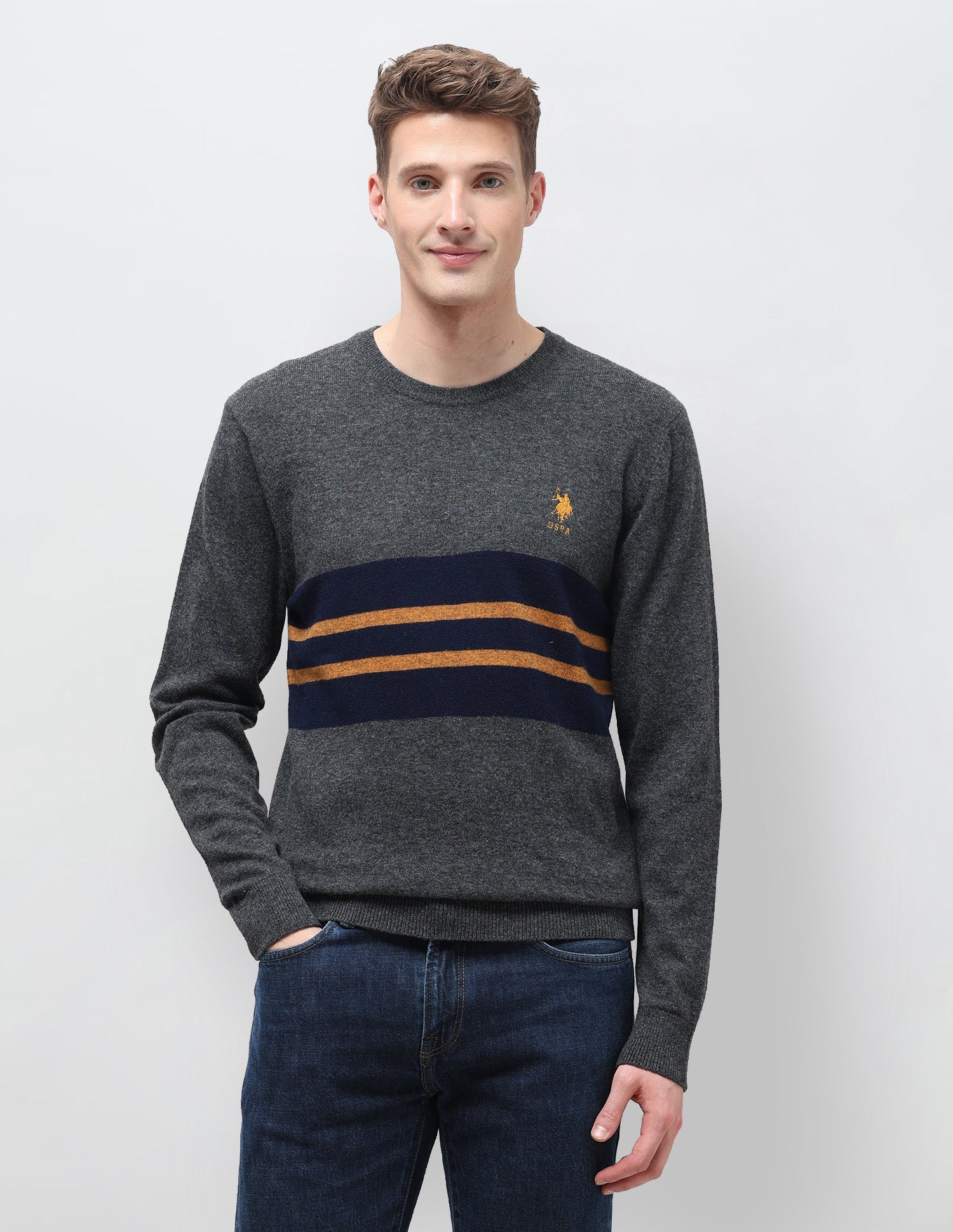 Horizontal Striped Regular Fit Sweater Charcoal - U.S. Polo Assn. India | Large
