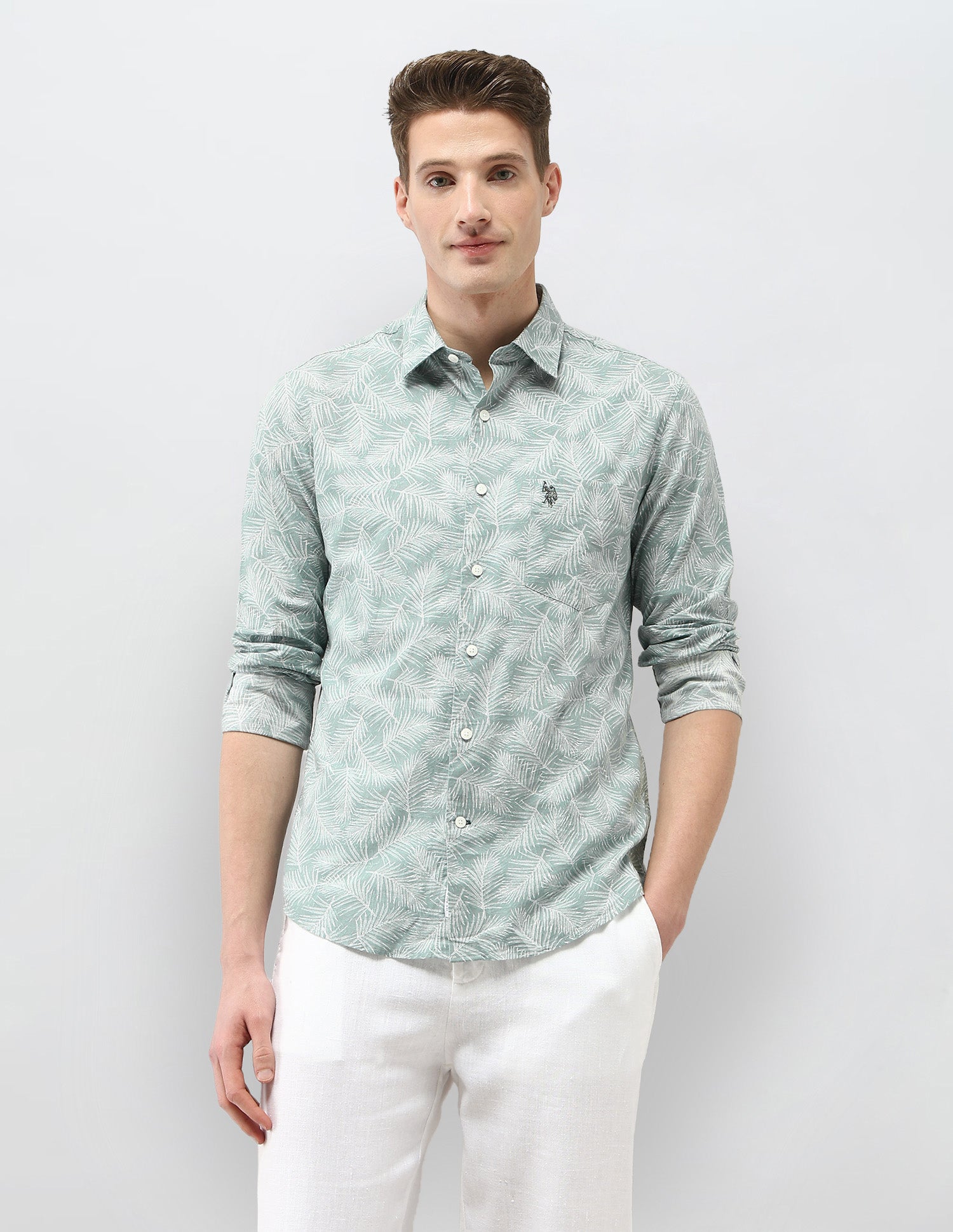Tropical Printed Tailored Fit Shirt Green - U.S. Polo Assn. India | Large