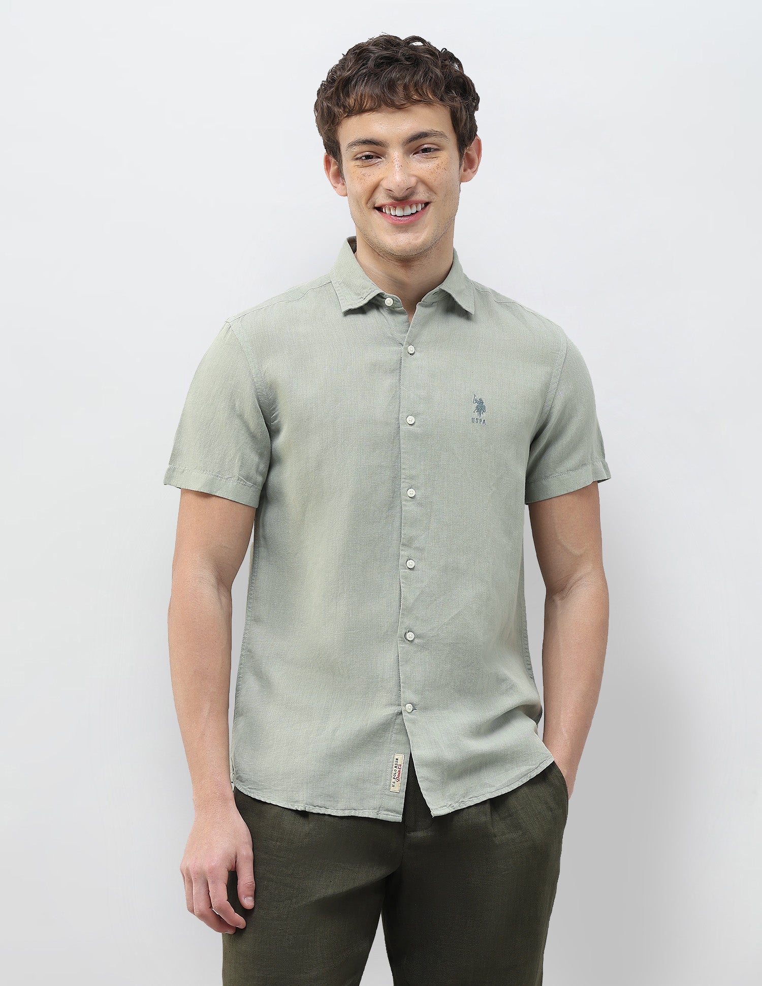 Solid Regular Fit Shirt Light Green - U.S. Polo Assn. India | Large