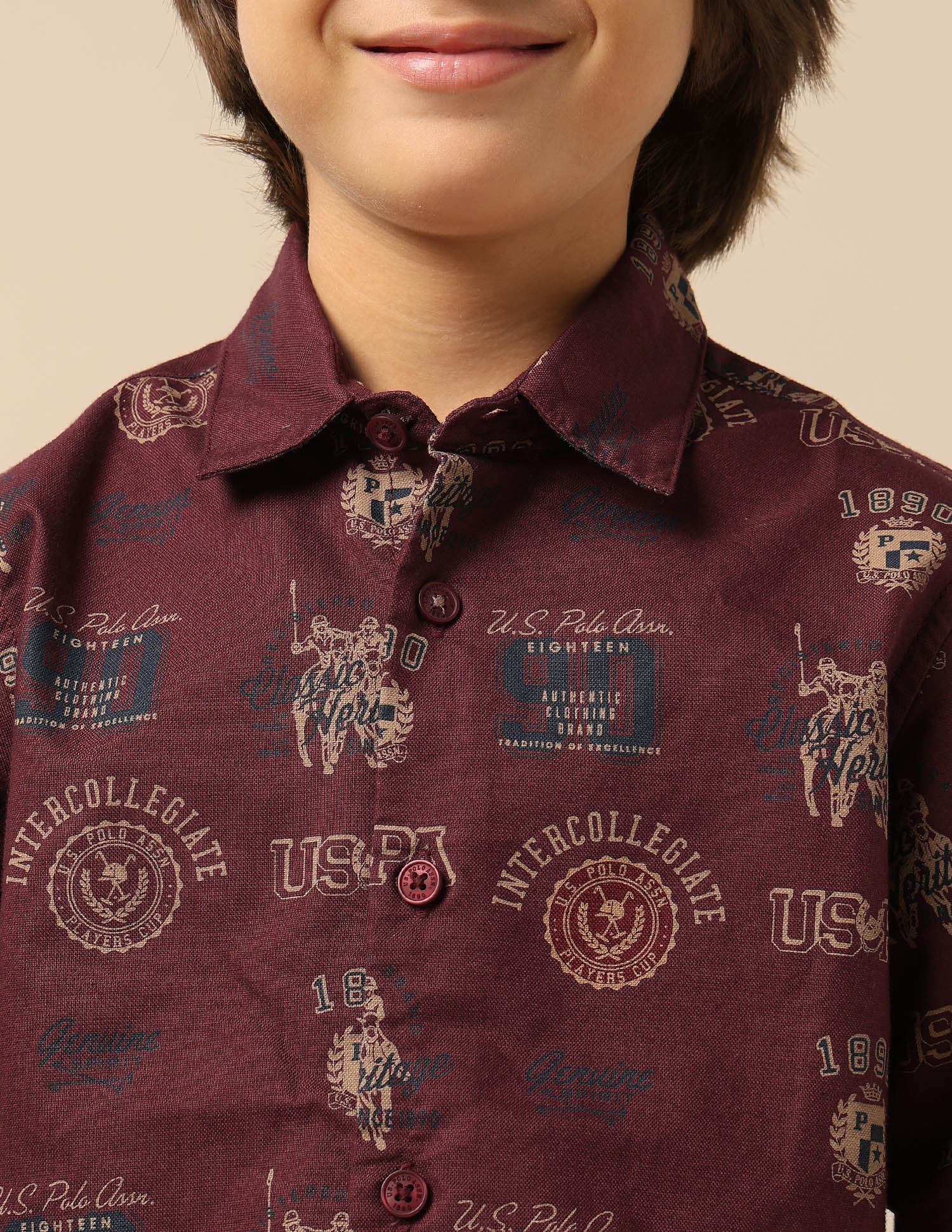 Boys All Over Printed Oxford Shirt Maroon - U.S. POLO ASSN. | Large