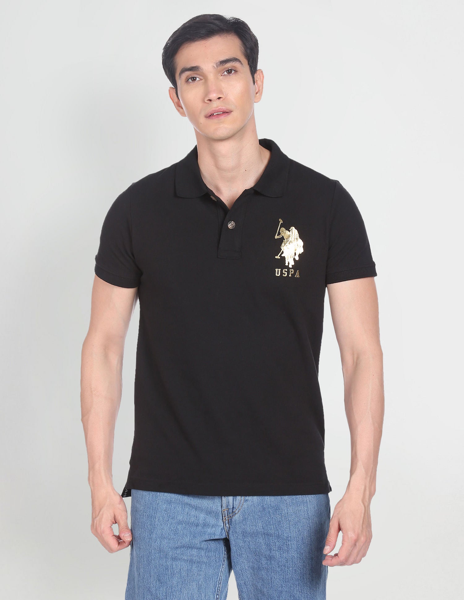 Metallic Logo Polo Shirt Black - U.S. Polo Assn. India | Large