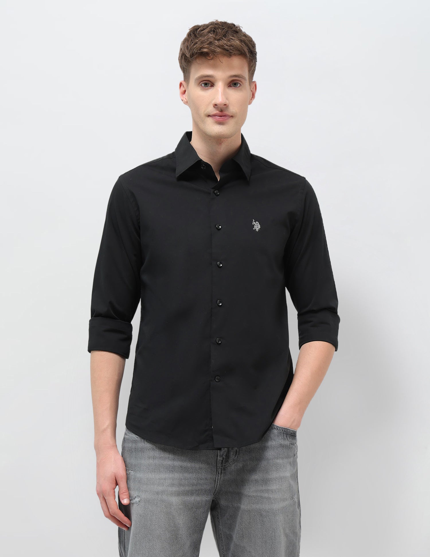 Solid Regular Fit Shirt Black - U.S. Polo Assn. India | Large