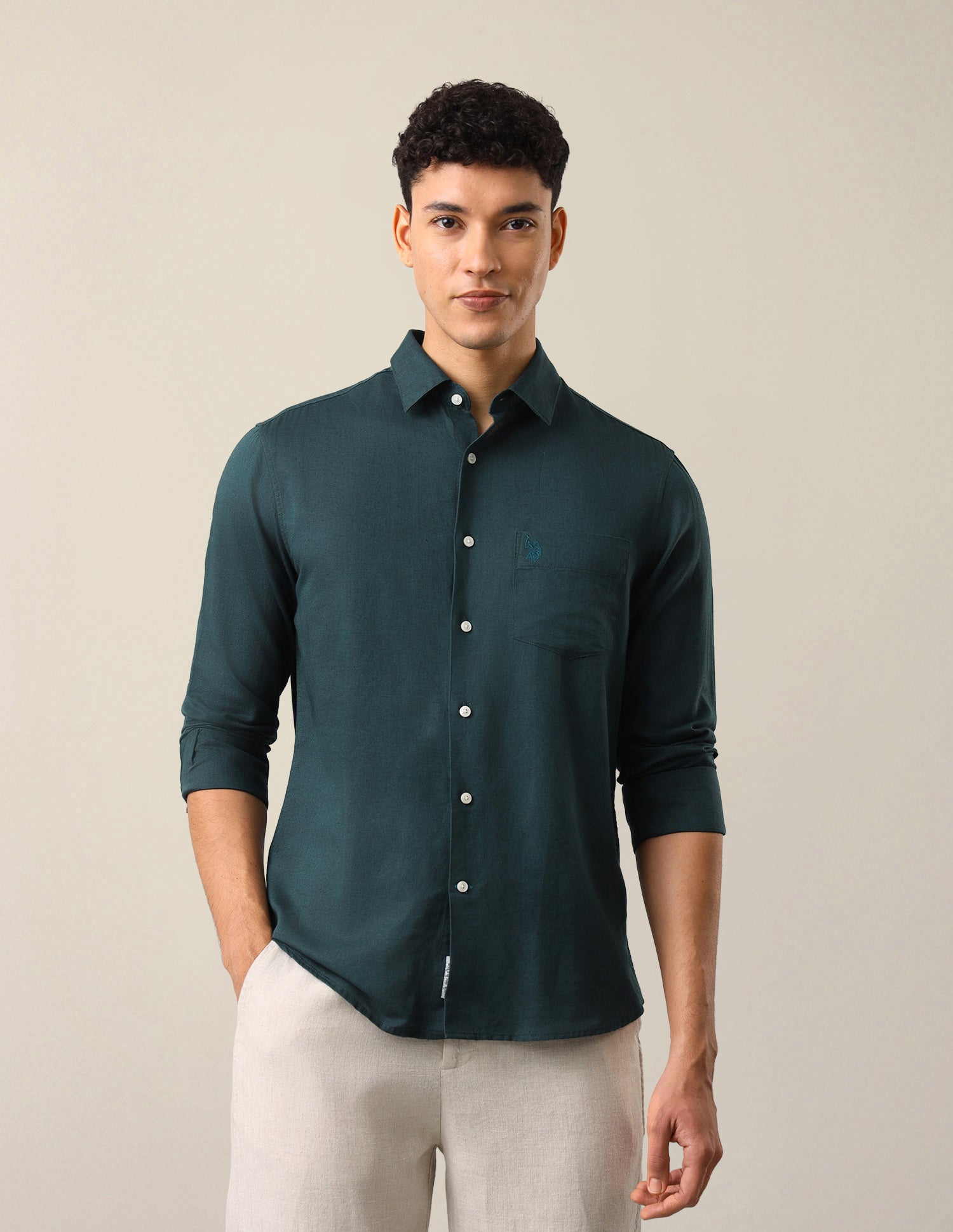 Solid Tailored Fit Shirt Blue - U.S. Polo Assn. India | Large