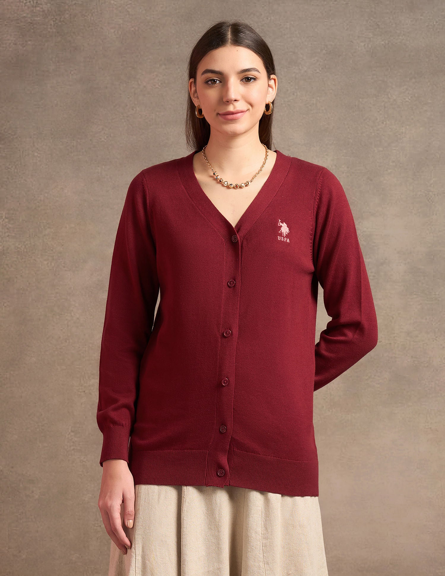 Pure Cotton Regular Fit Cardigan Red - U.S. POLO ASSN. | Large