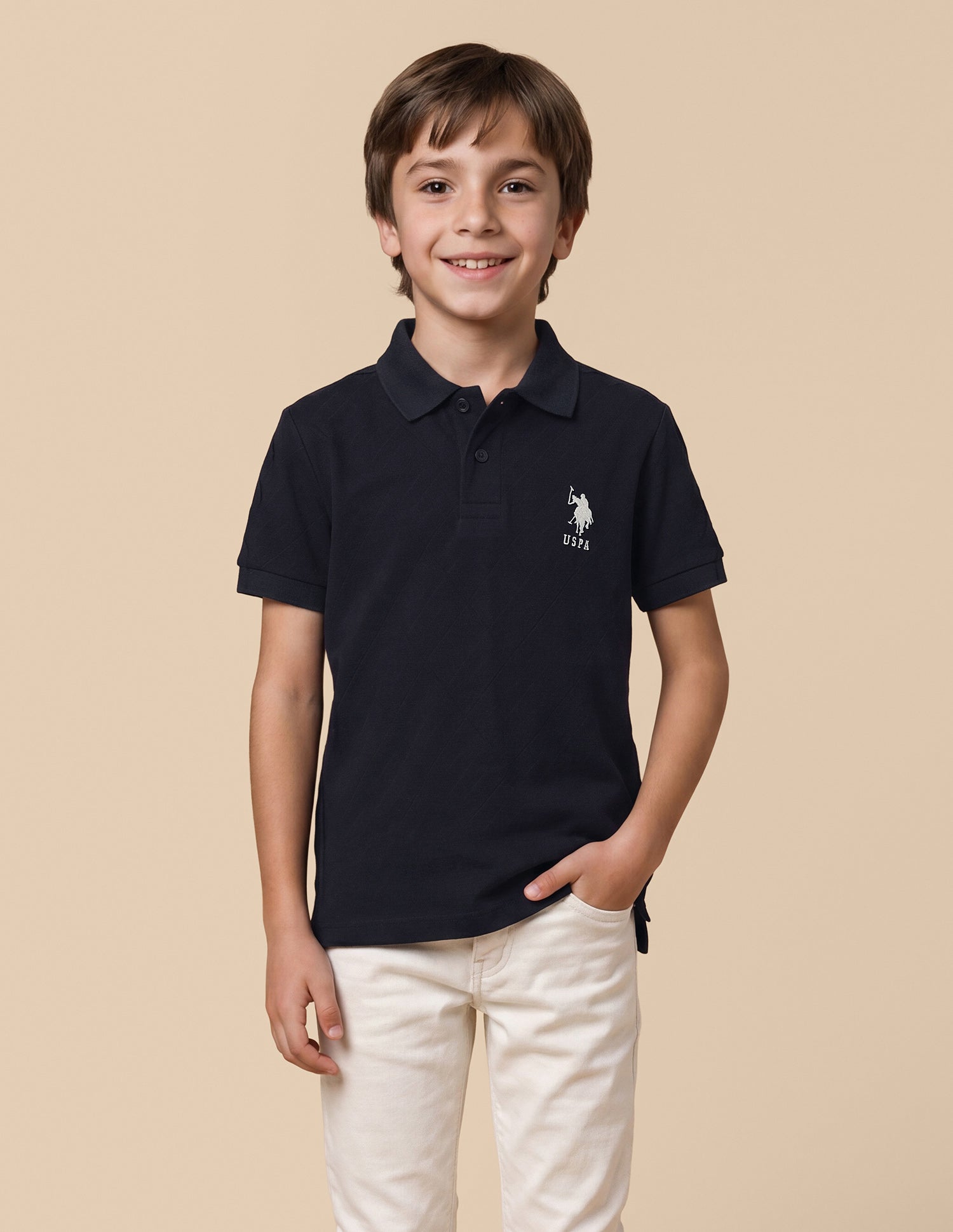 Geometric Self Design Regular Fit Polo Shirt Navy - U.S. Polo Assn. India | Large