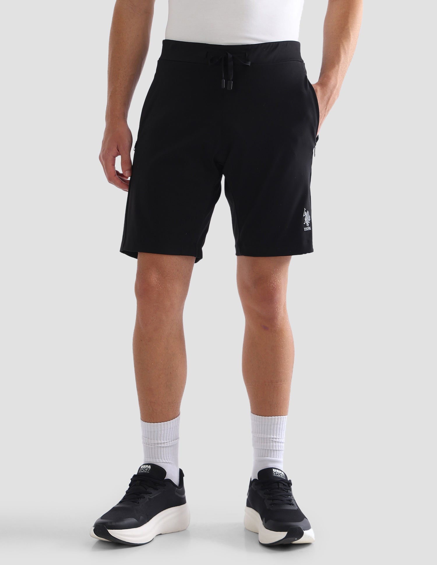Slim Fit Mid Rise Active Shorts Black - U.S. Polo Assn. India | Large