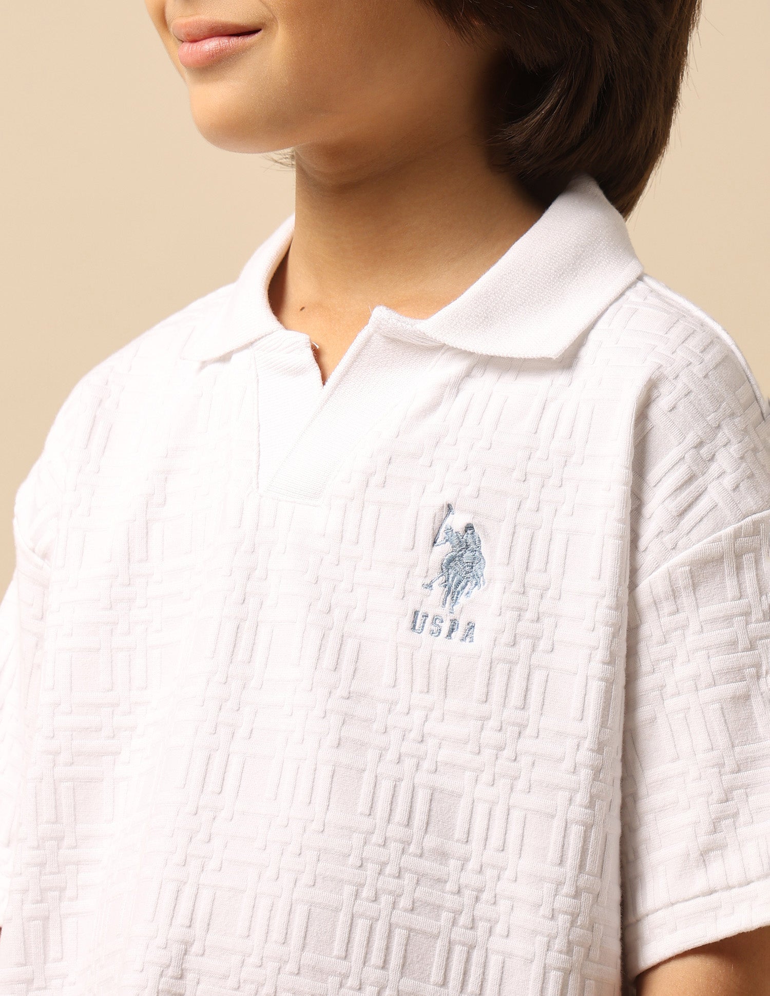 Boys Textured Boxy Fit Polo Shirt White - U.S. POLO ASSN. | Large