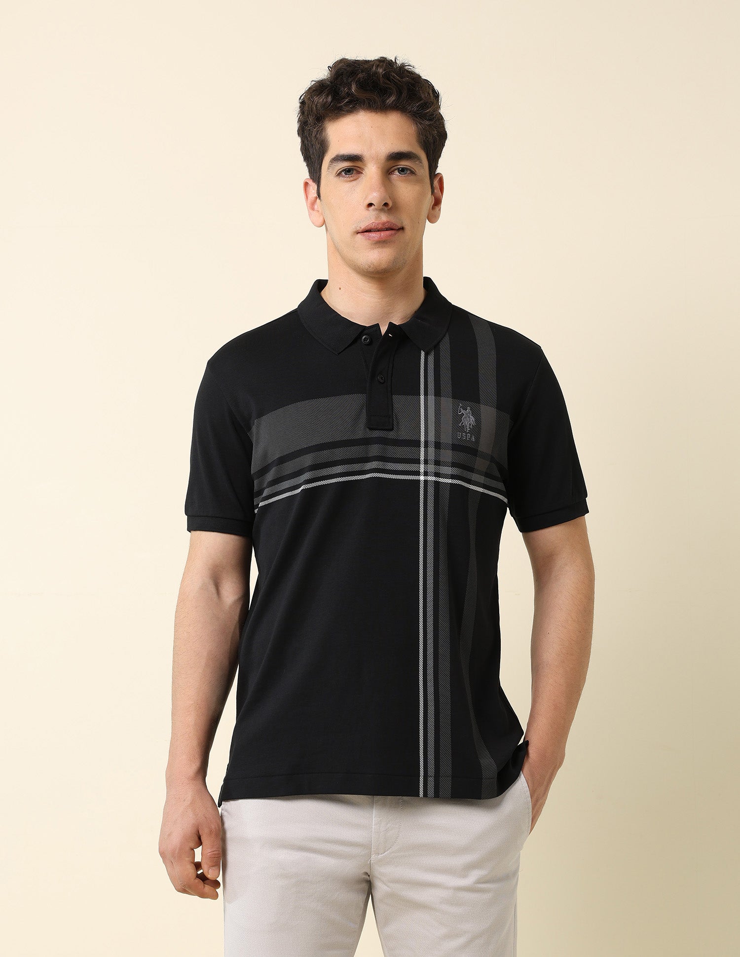 Checked Modern Monochrome Polo Shirt Black - U.S. Polo Assn. India | Large