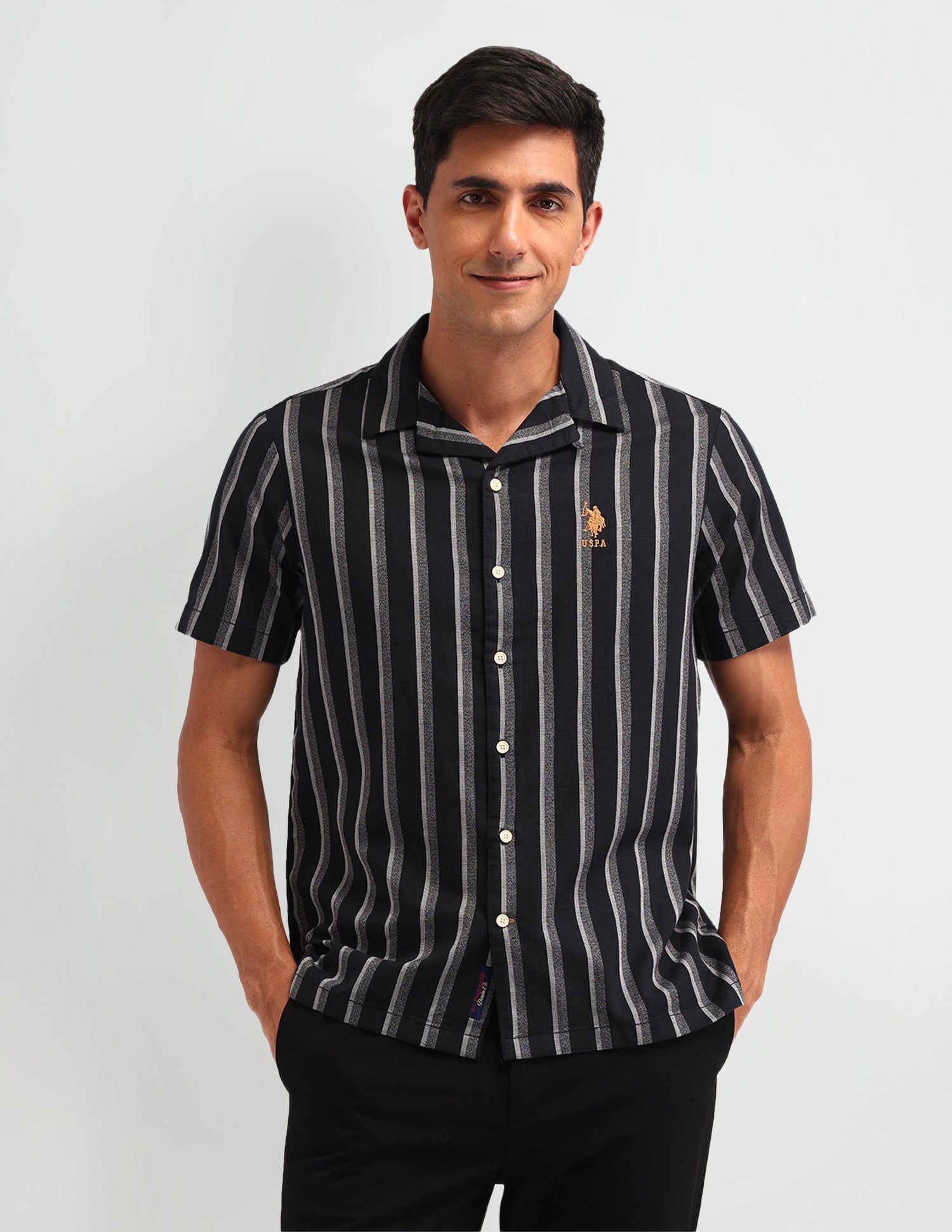 Vertical Striped Slim Fit Shirt Black - U.S. Polo Assn. India | Large
