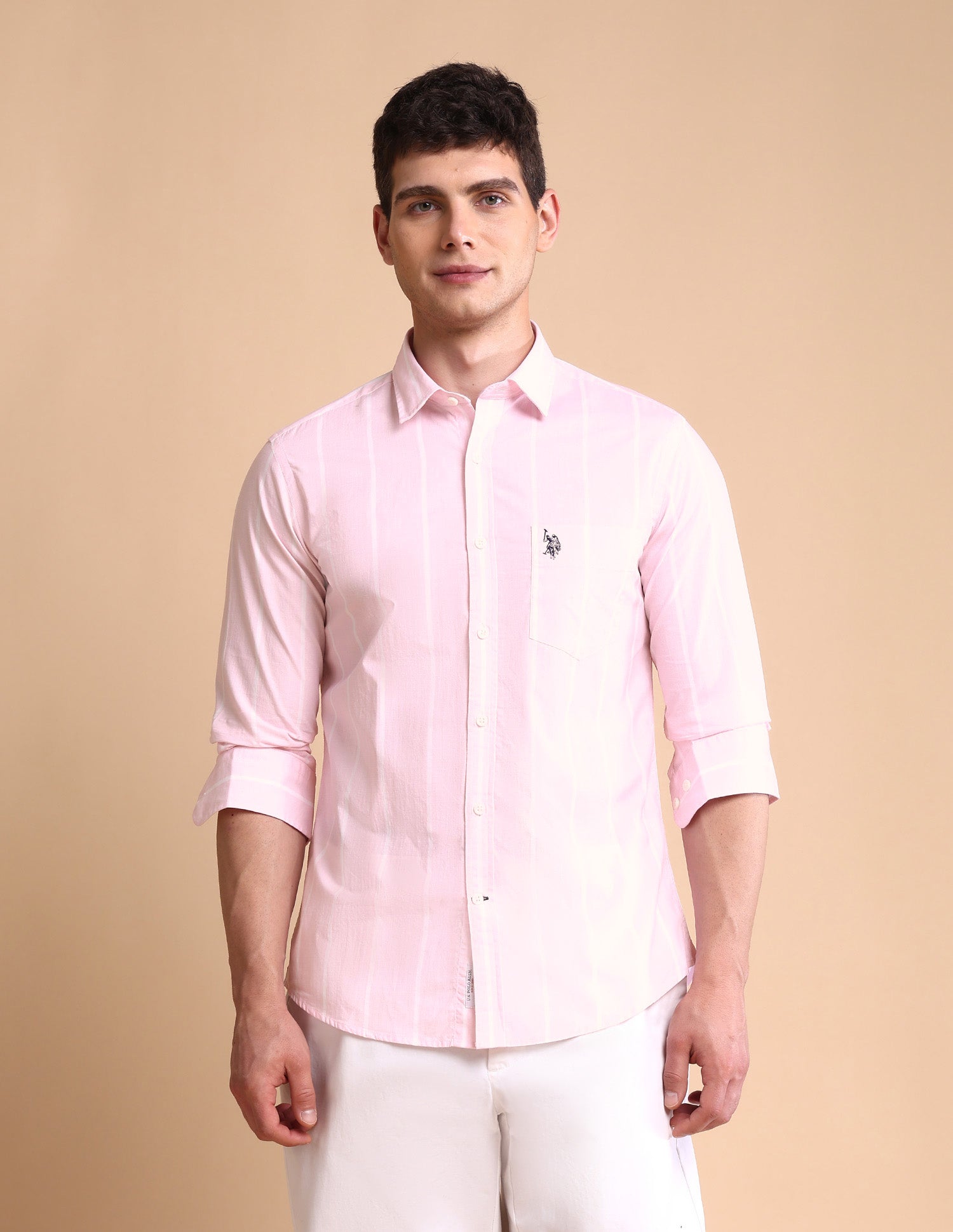 Vertical Striped Tailored Fit Shirt Pink - U.S. POLO ASSN. | Large
