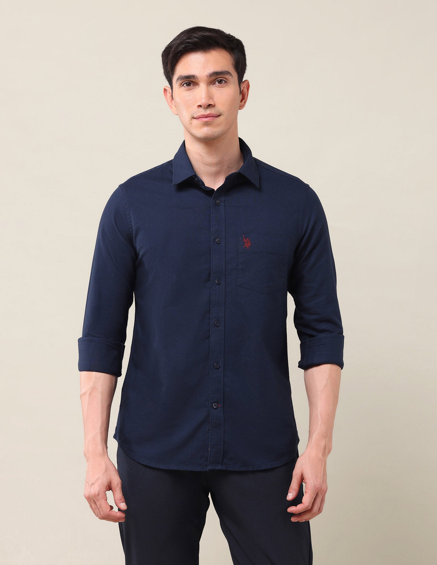 Tailored Fit Solid Shirt Navy - U.S. Polo Assn. India | Large
