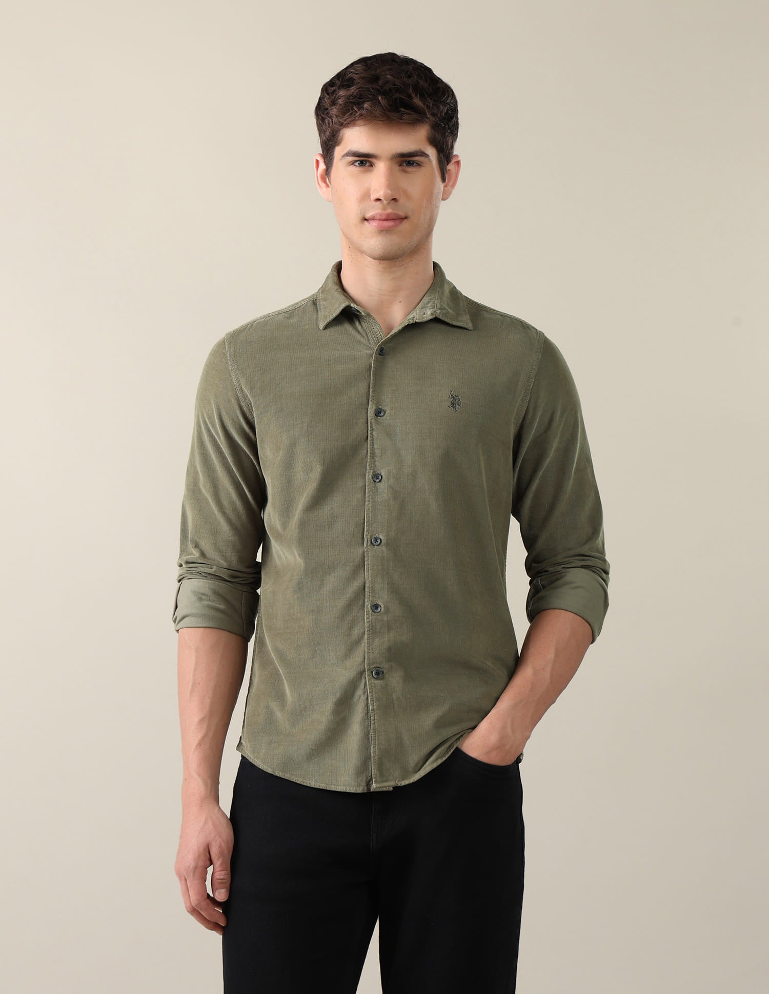 Corduroy Regular Fit Shirt Green - U.S. Polo Assn. India | Large