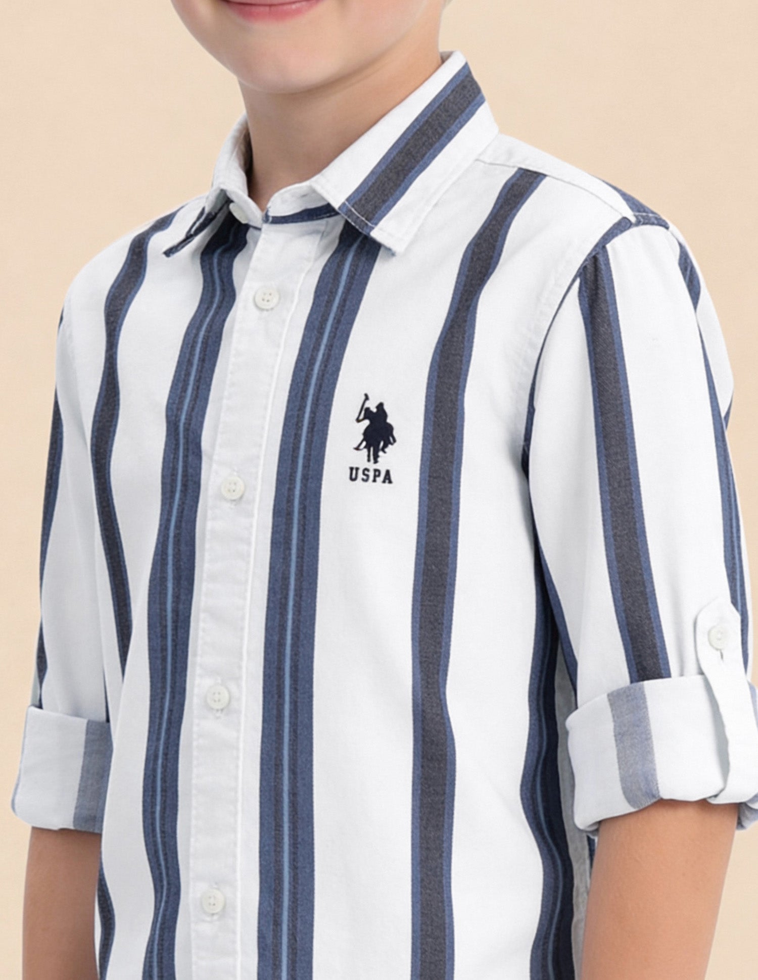 Boys Vertical Striped Regular Fit Shirt Indigo - U.S. Polo Assn. India | Large