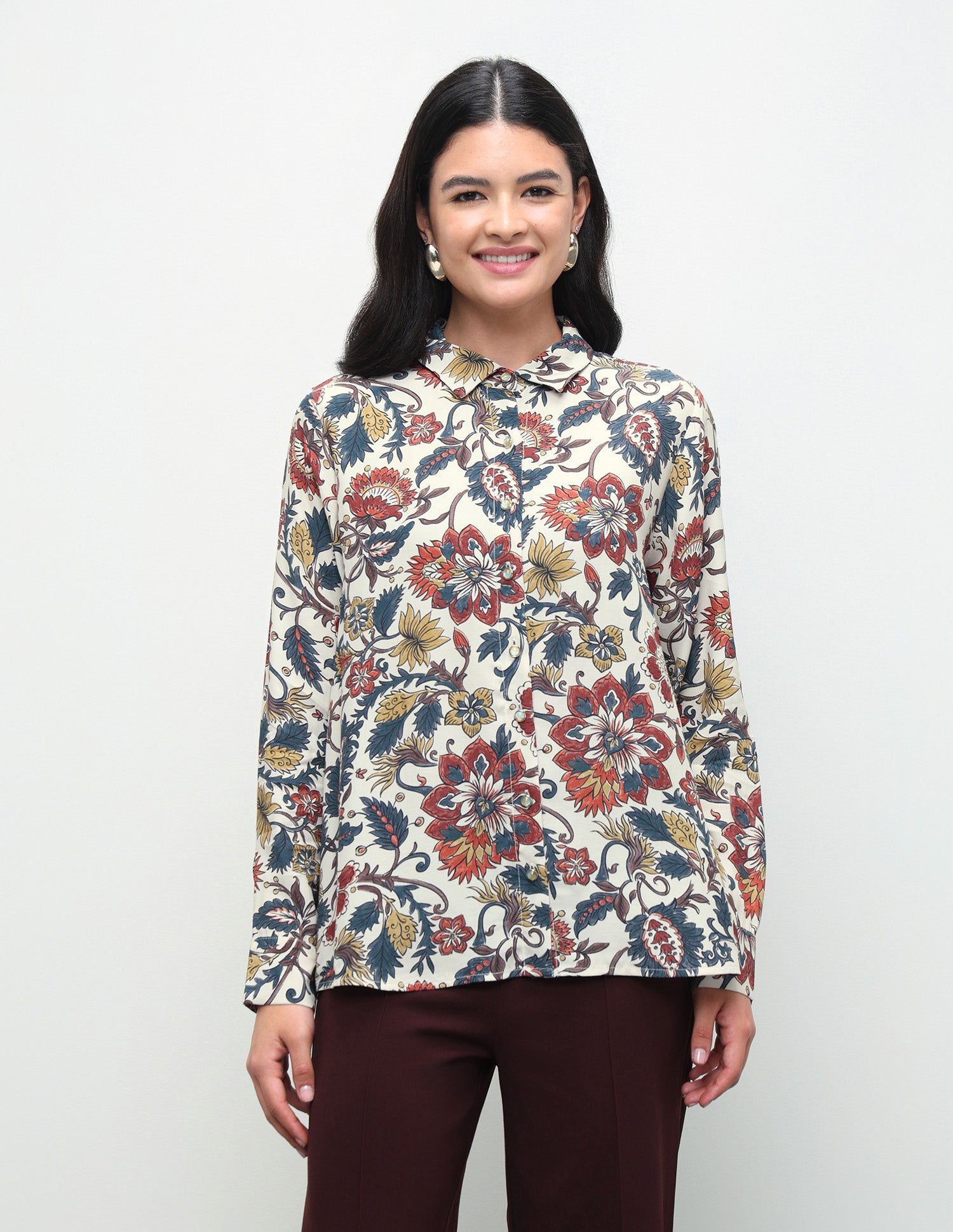 Floral Printed Regular Fit Shirt White - U.S. Polo Assn. India | Large