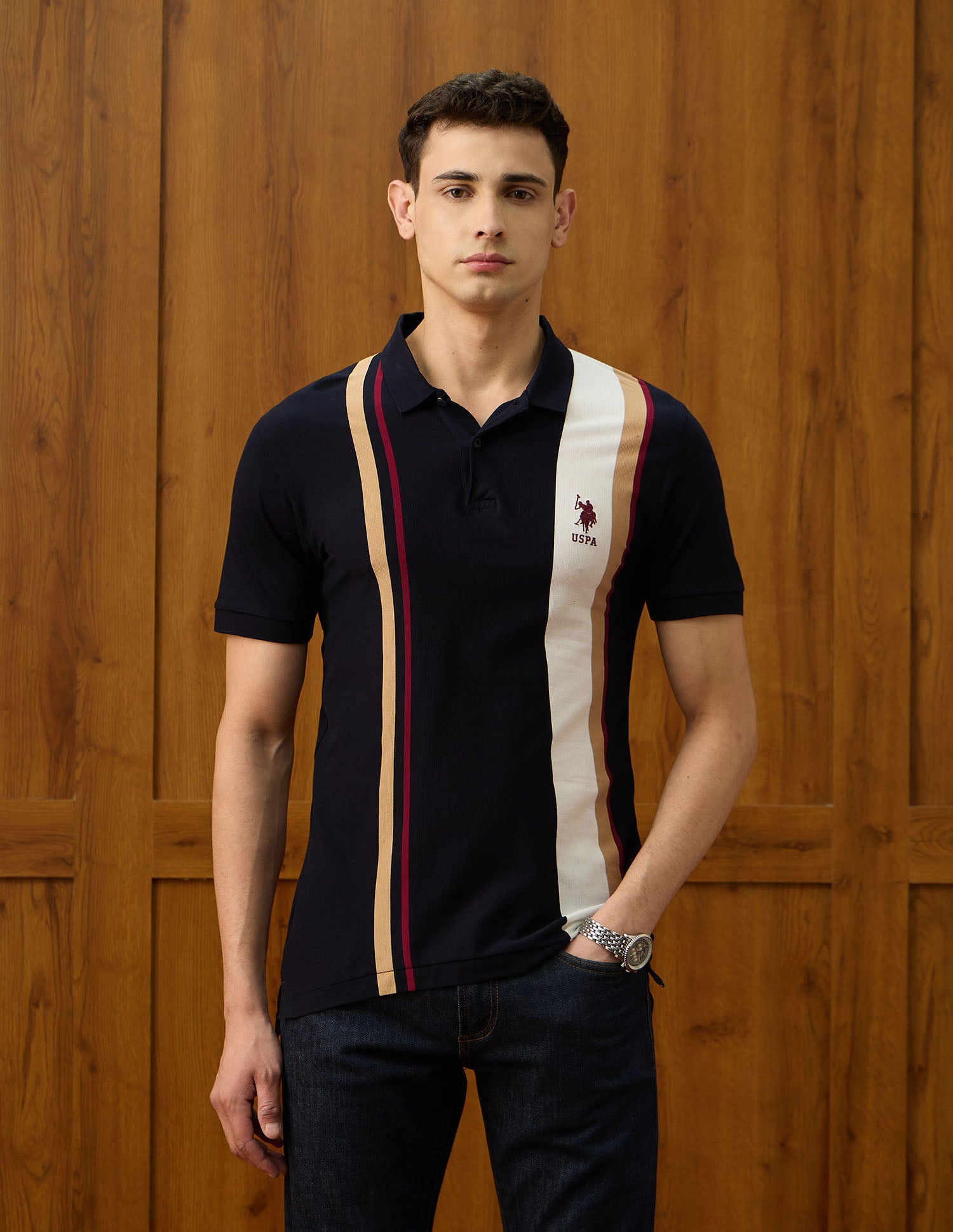 Vertical Striped Varsity Theatre Polo Shirt Navy - U.S. POLO ASSN. | Large