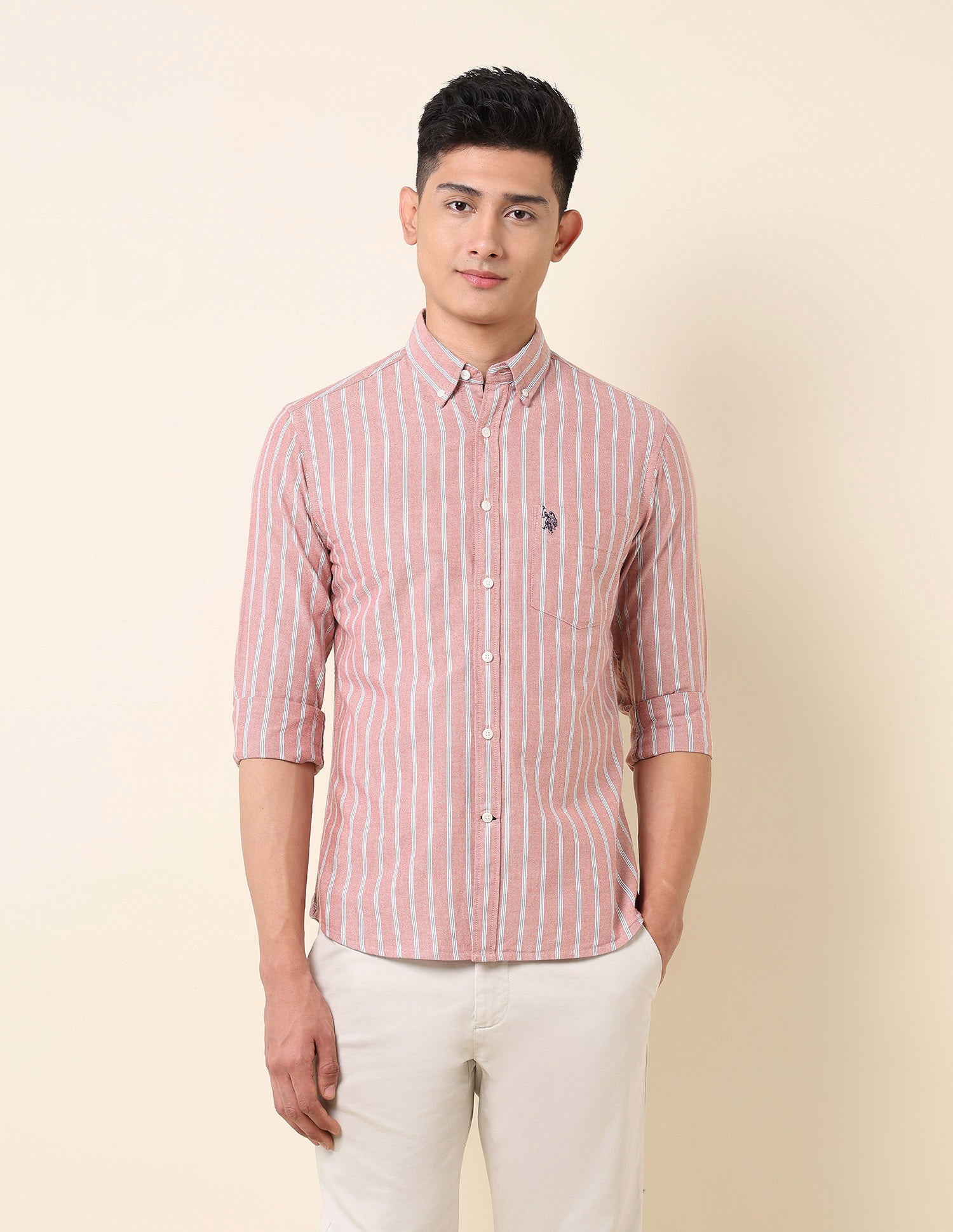 Vertical Striped Oxford Button-Down Shirt Rust - U.S. Polo Assn. India | Large