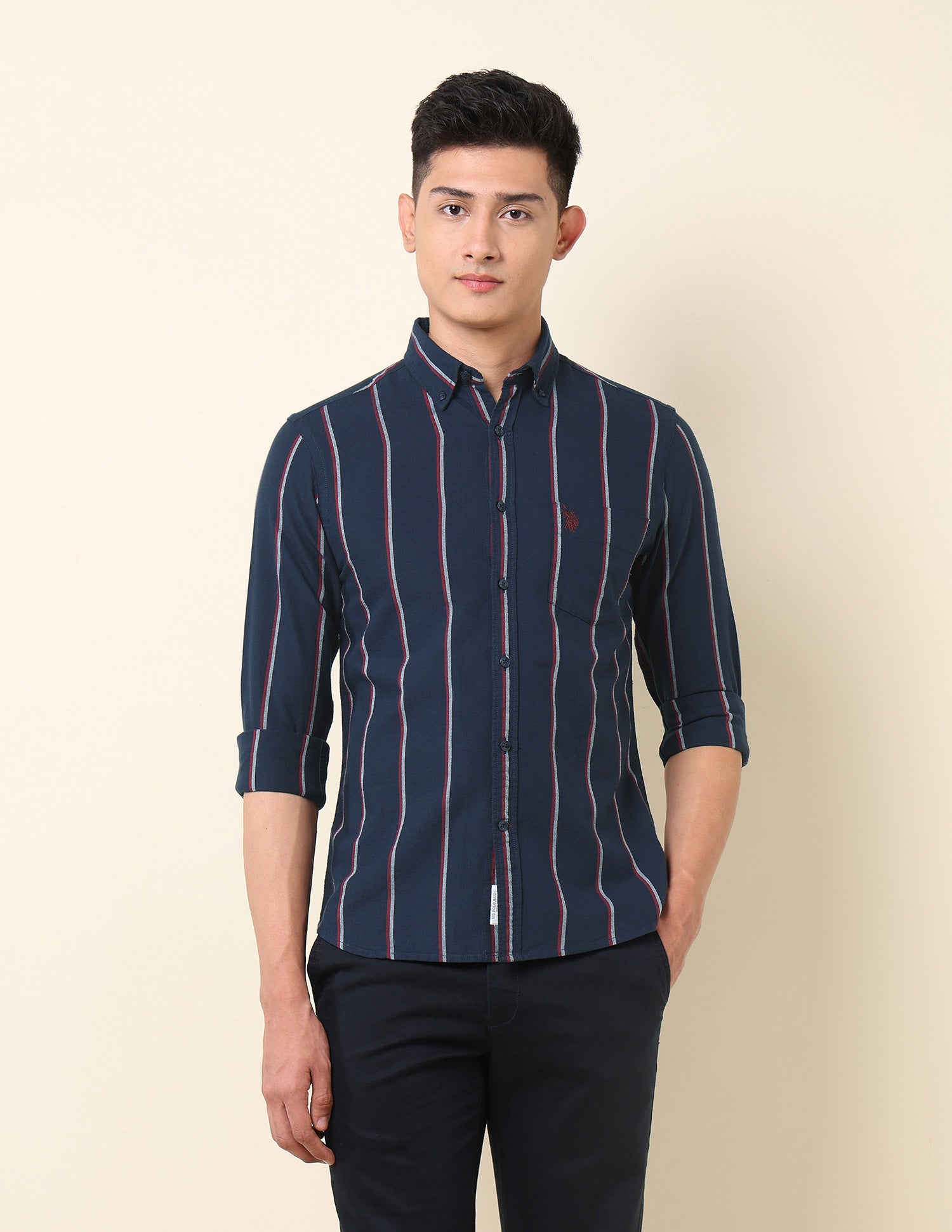 Vertical Striped Oxford Button-Down Shirt Navy - U.S. Polo Assn. India | Large