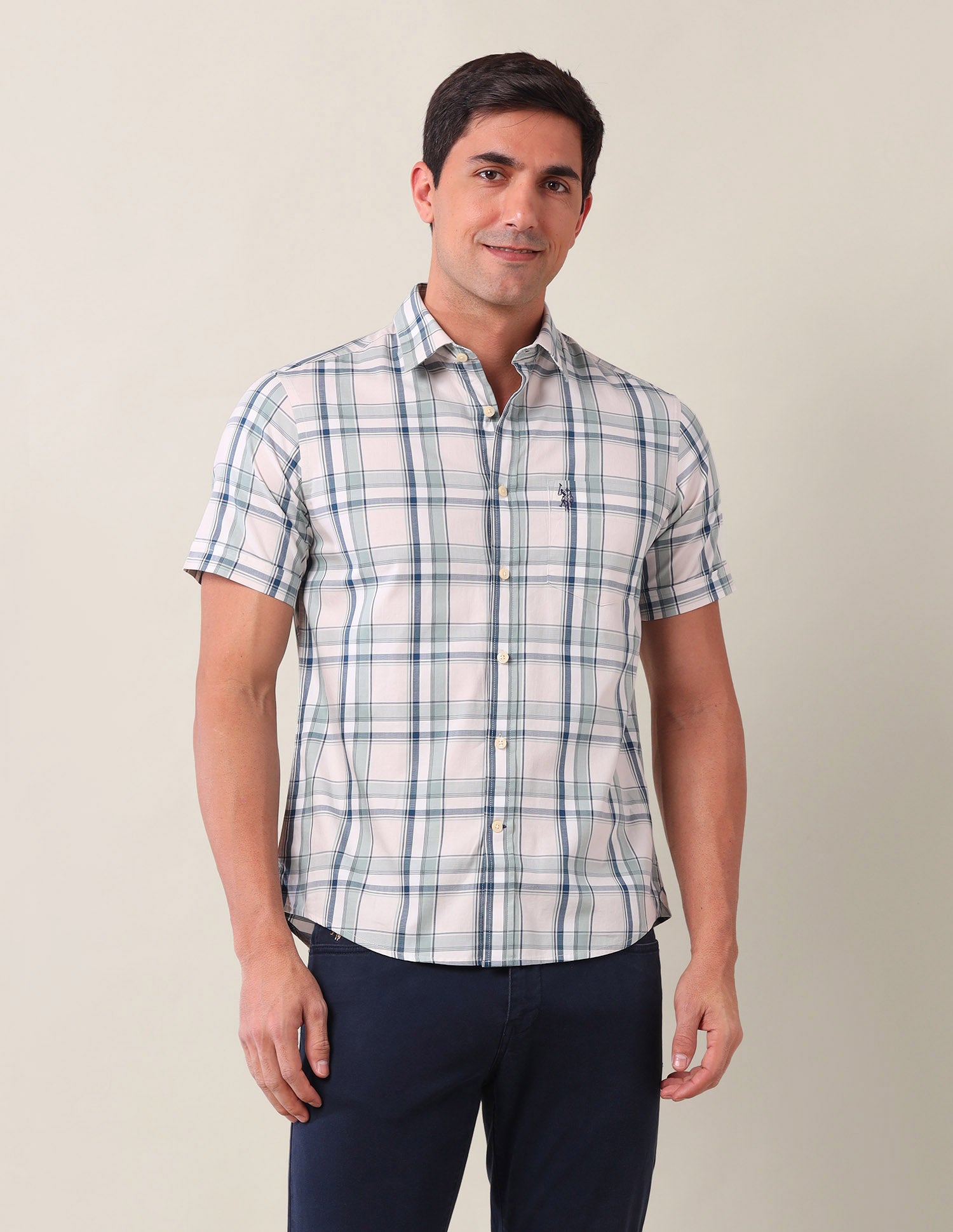 Dupplin Checked Tailored Fit Shirt Green - U.S. Polo Assn. India | Large