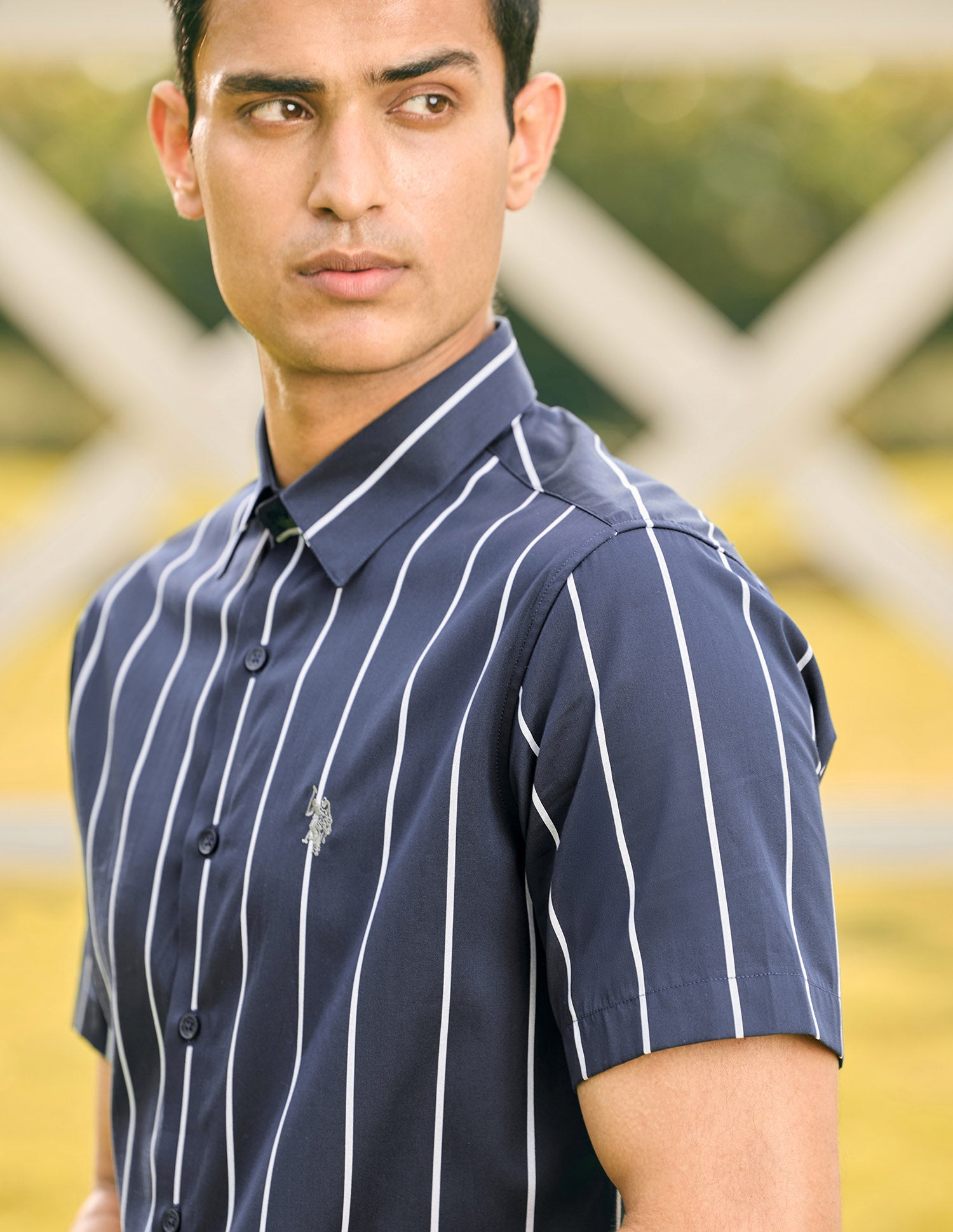 Pacho X Vertical Striped Tailored Fit Shirt Navy - U.S. POLO ASSN. | Large