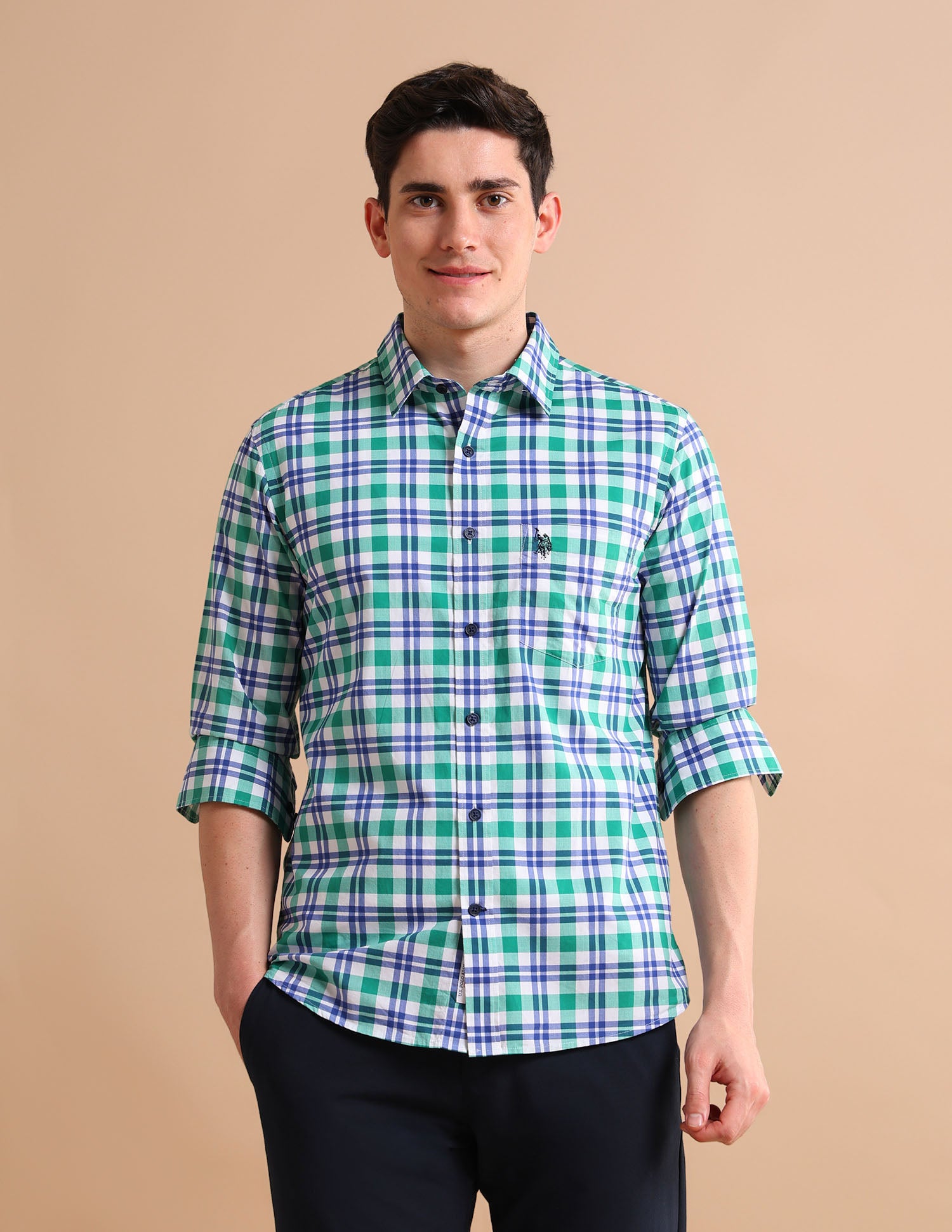 Tartan Cotton Shirt Green - U.S. POLO ASSN. | Large
