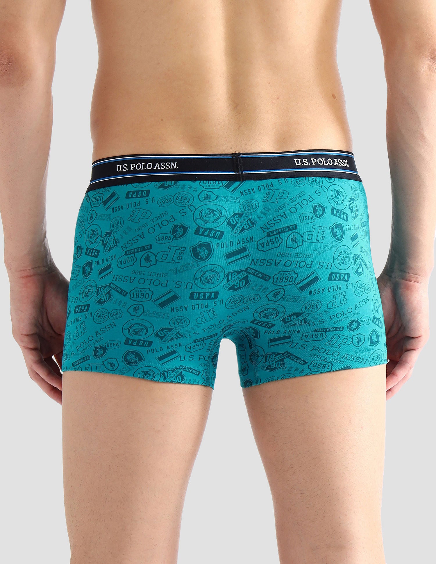 Elasticized Waist Printed I616 Trunks - Pack Of 2 Tile Blue and Grey Melange - U.S. POLO ASSN. | Large