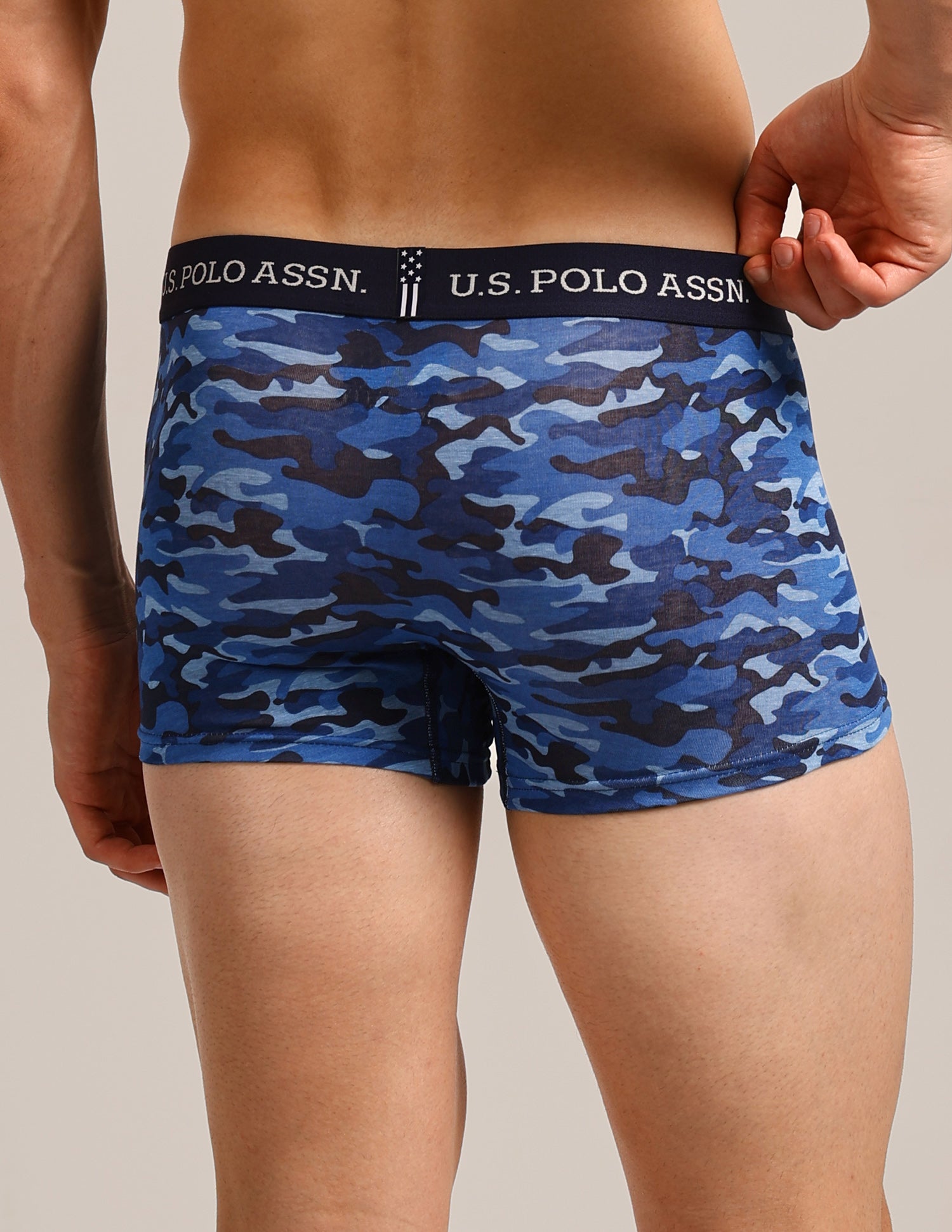Elastic Waistband Ribbed Solid OET10 Trunks - Pack Of 2 Camo Navy and Navy - U.S. Polo Assn. India | Large