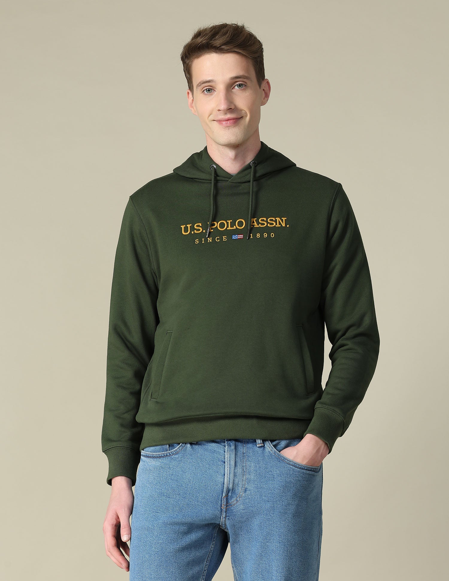 Brand Embroidered Regular Fit Sweatshirt Dark Olive - U.S. Polo Assn. India | Large