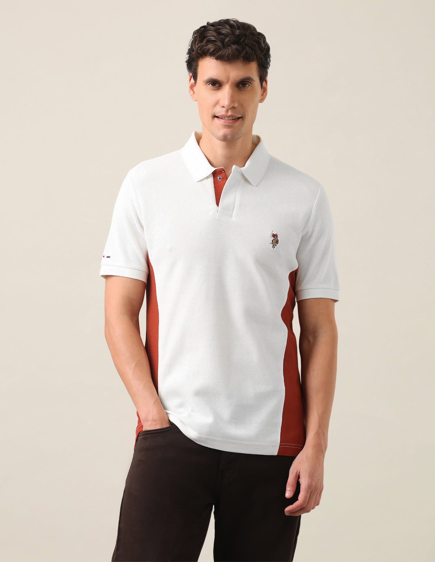 Colourblocked Slim Fit Polo Shirt Ivory - U.S. Polo Assn. India | Large