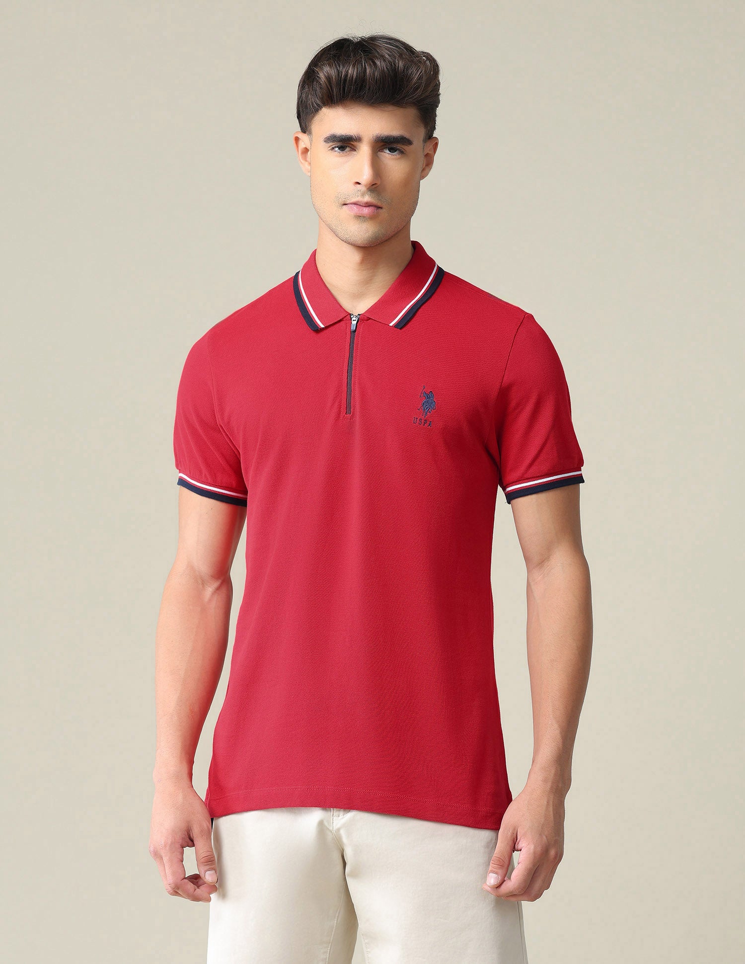 Tipped Zipper Polo Shirt Red - U.S. POLO ASSN. | Large