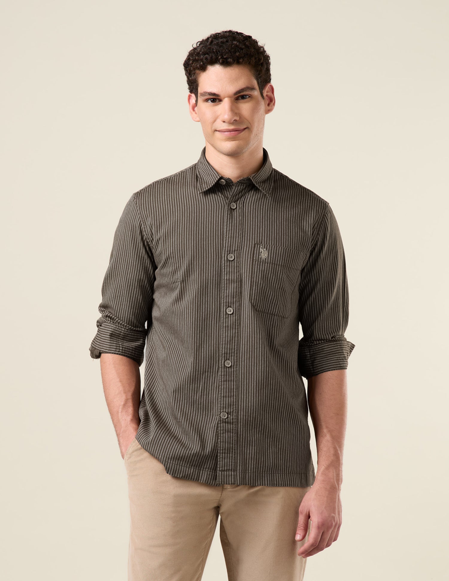 Vertical Striped Twill Shirt Brown - U.S. Polo Assn. India | Large