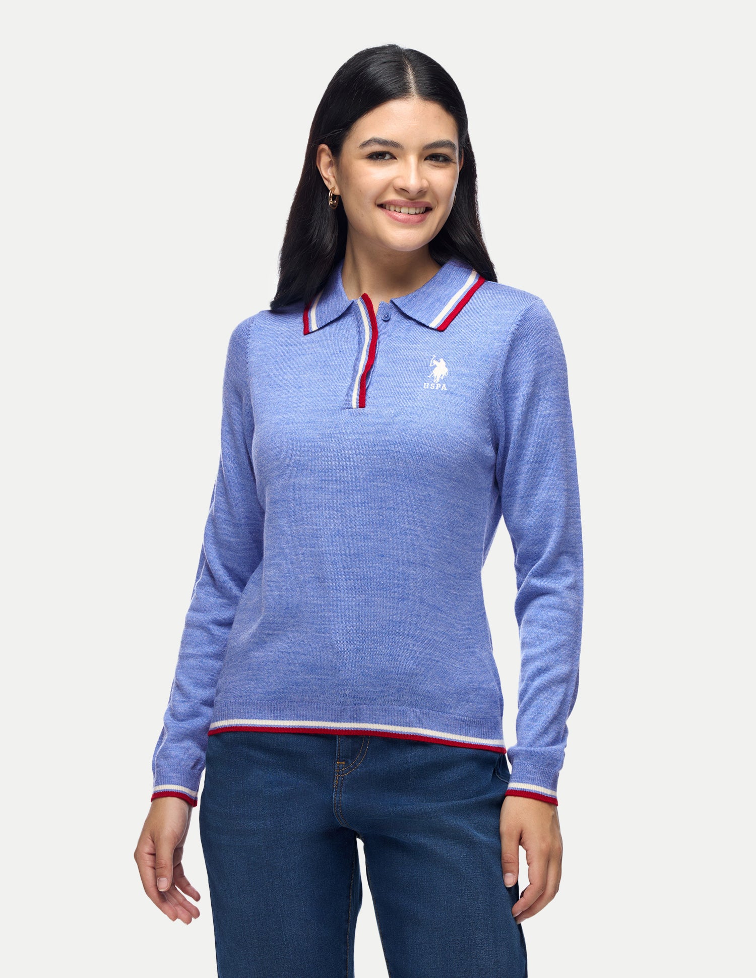 Heathered Regular Fit Sweater Light Indigo - U.S. Polo Assn. India | Large