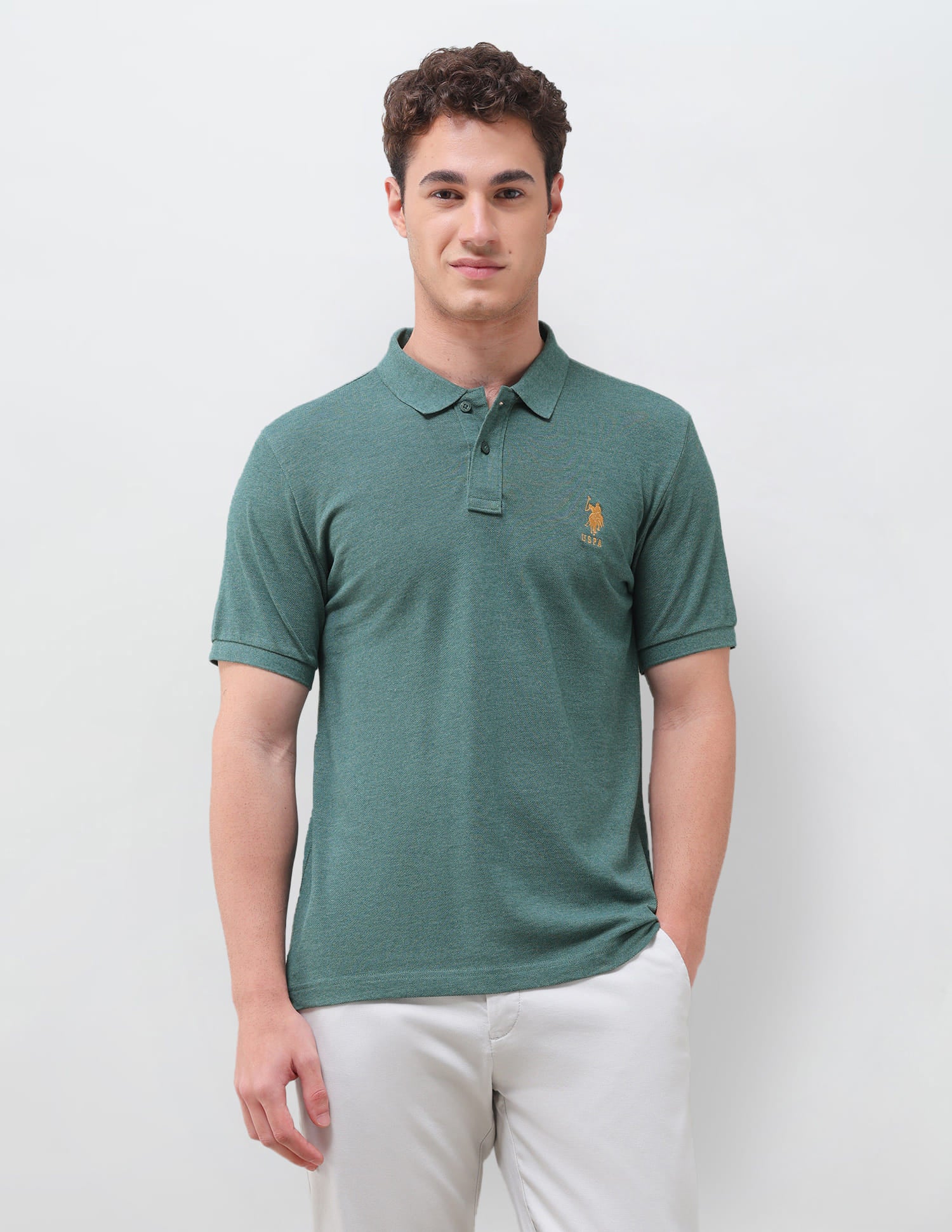Solid Slim Fit Polo Shirt Green - U.S. Polo Assn. India | Large