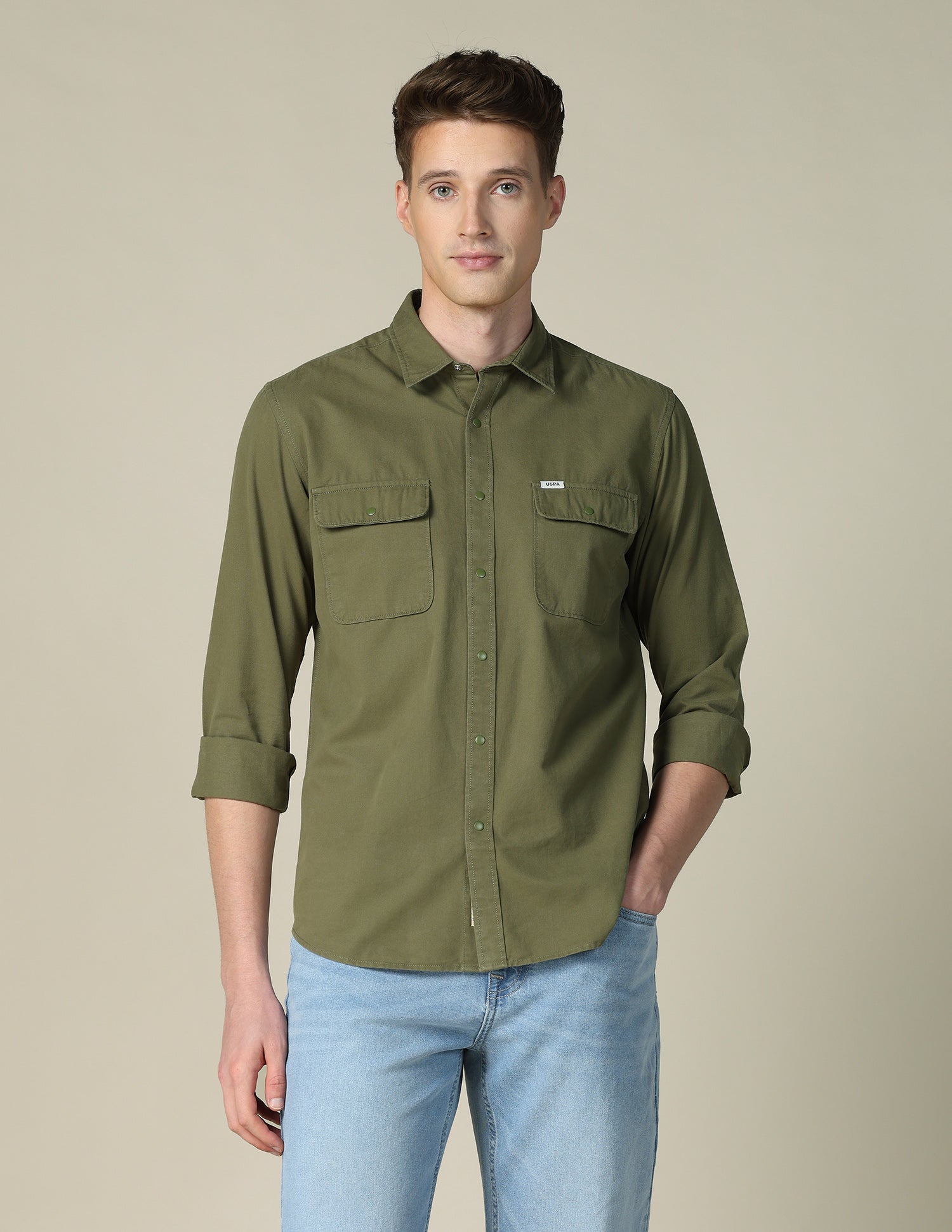 Solid Twill Shacket Light Olive - U.S. POLO ASSN. | Large