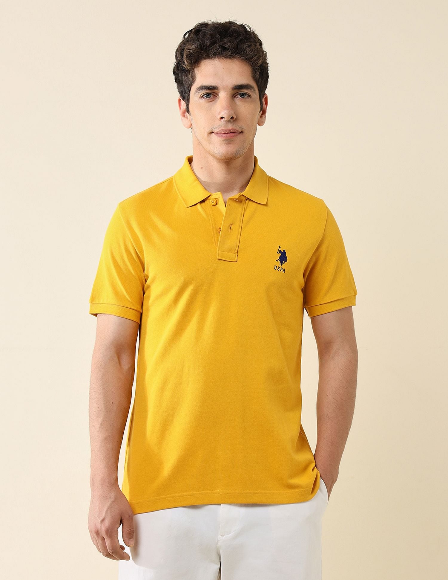 Pure Cotton Slim Fit Polo Shirt Dark Yellow - U.S. Polo Assn. India | Large