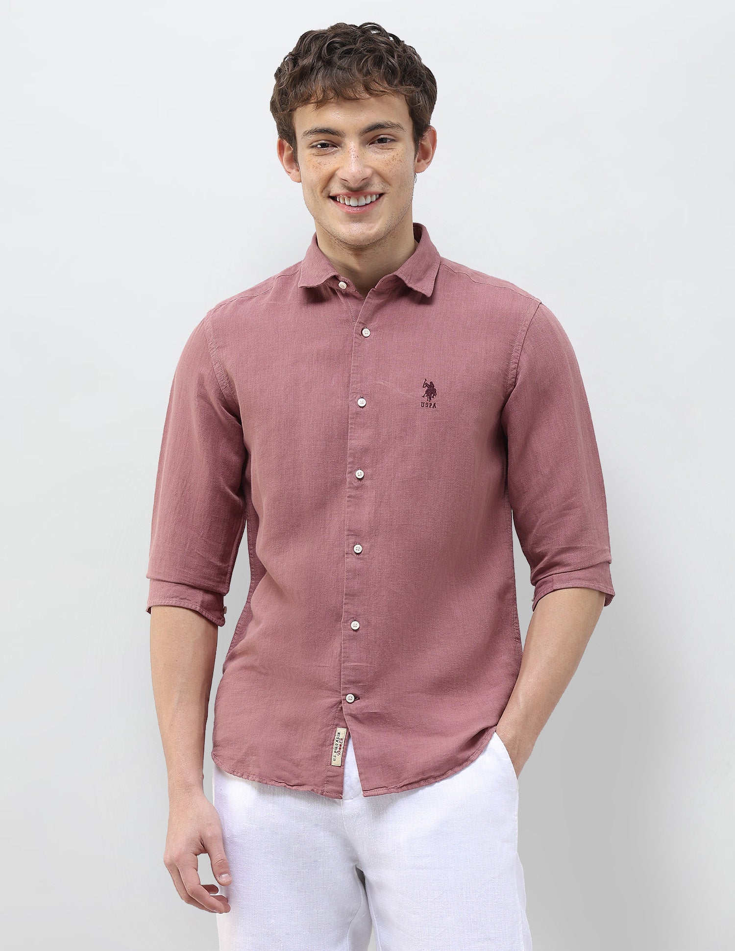 Solid Regular Fit Shirt Dark Pink - U.S. Polo Assn. India | Large
