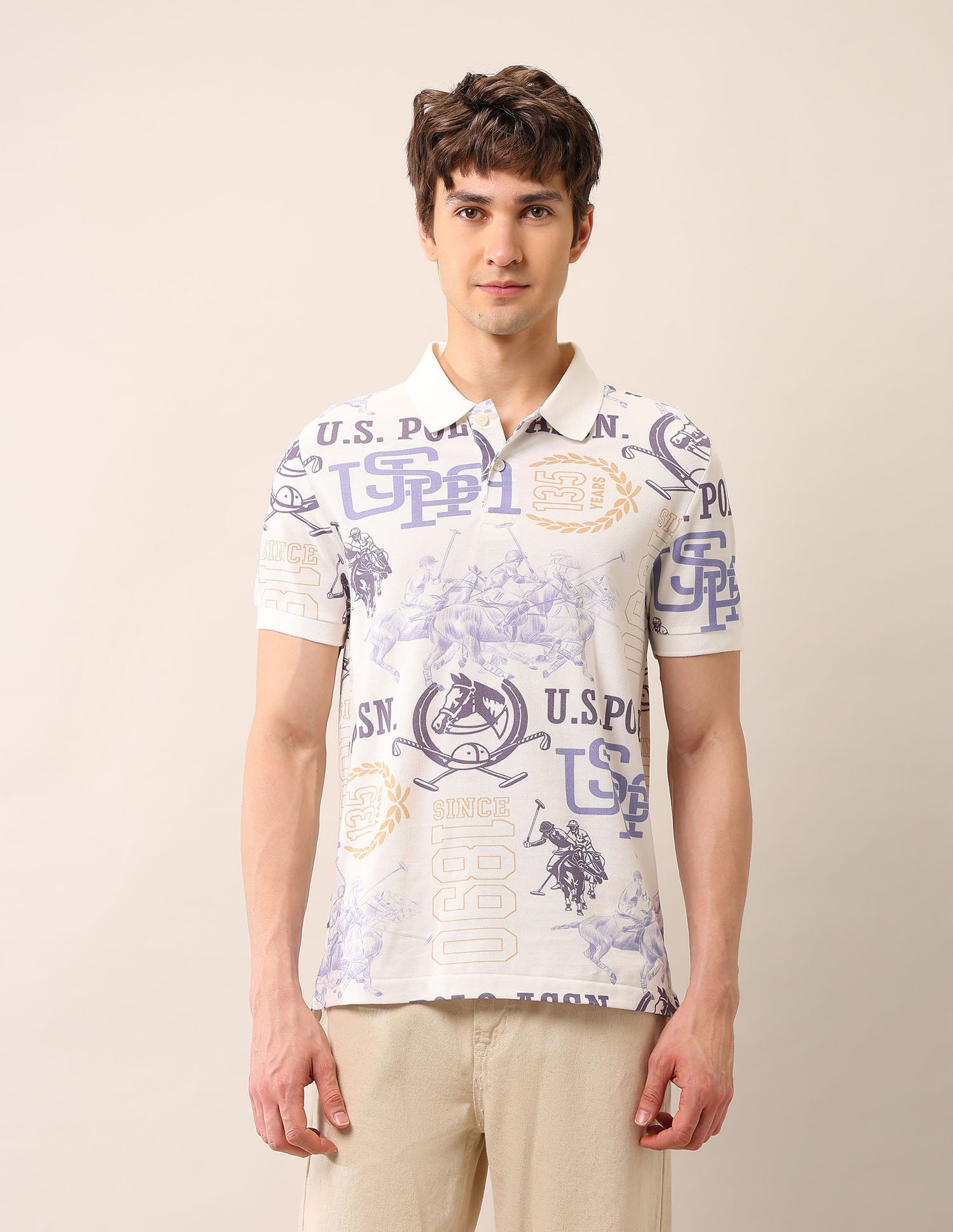 Muscle Fit Pure Cotton Polo Shirt Ivory - U.S. Polo Assn. India | Large