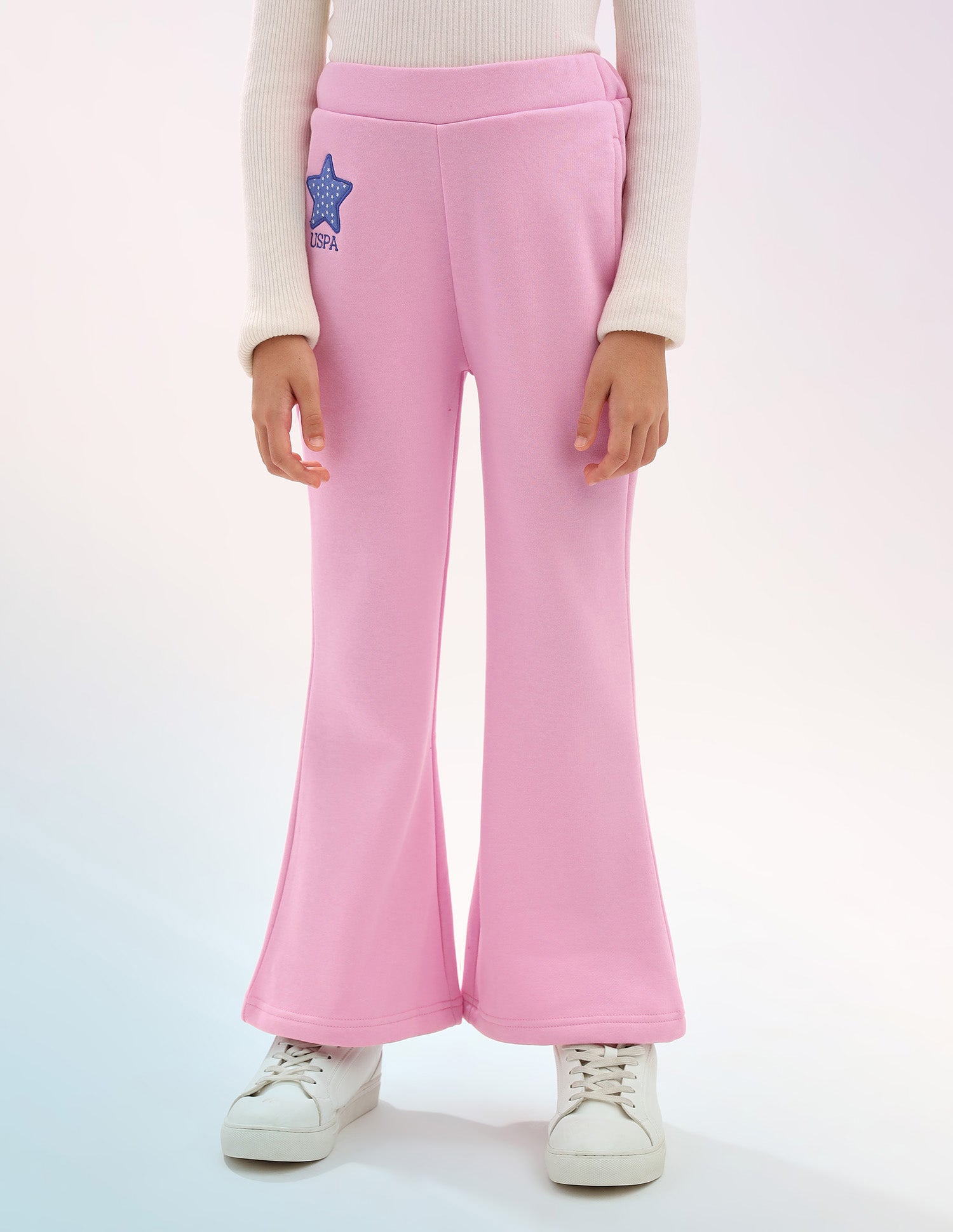Girls Solid Regular Fit Flared Track Pants Pink - U.S. POLO ASSN. | Large