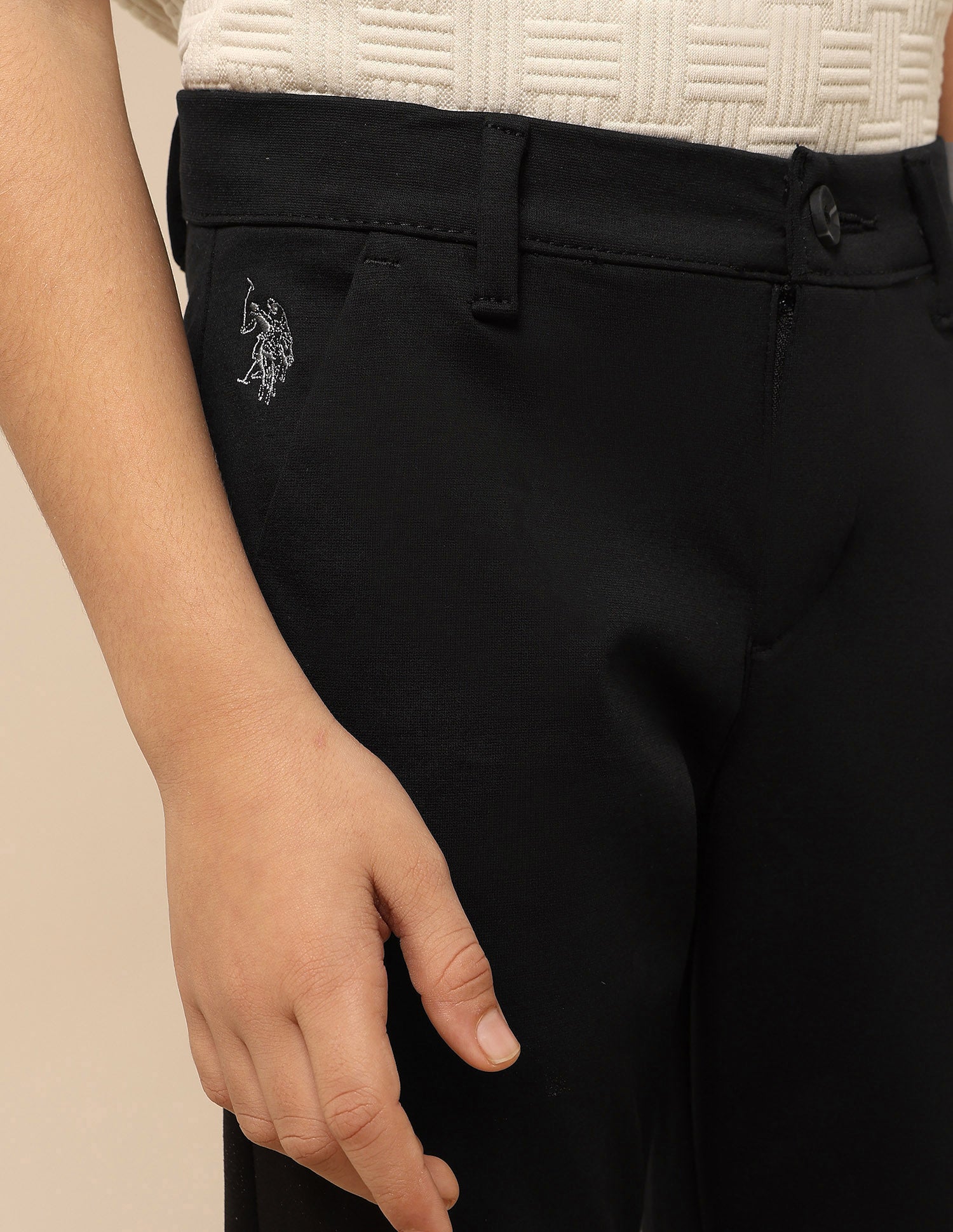 Boys Solid Slim Fit Trousers Black - U.S. POLO ASSN. | Large