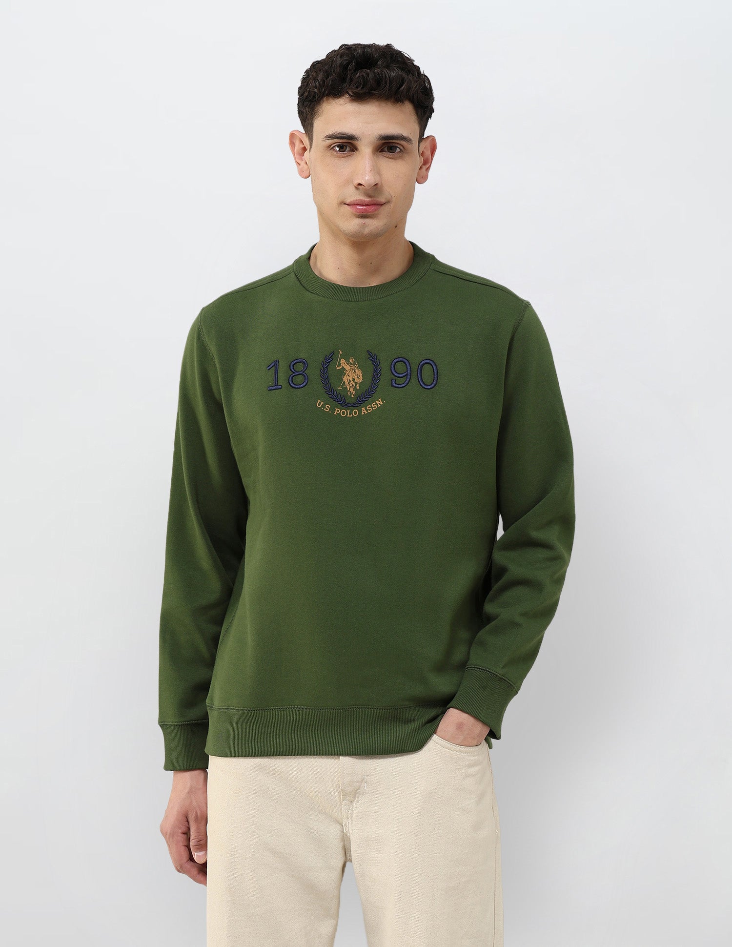Brand Embroidered Regular Fit Sweatshirt Olive - U.S. POLO ASSN. | Large