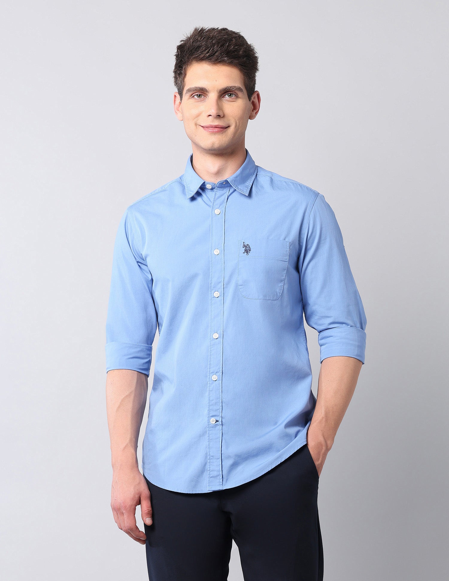 Pure Cotton Regular Fit Shirt Blue - U.S. Polo Assn. India | Large