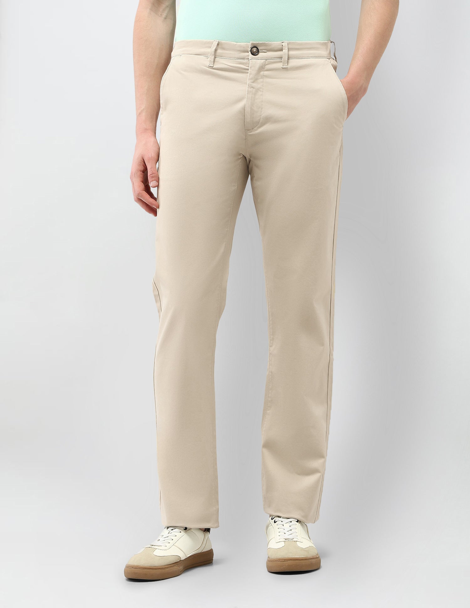 Riley Straight Fit Satin Trousers Beige - U.S. Polo Assn. India | Large