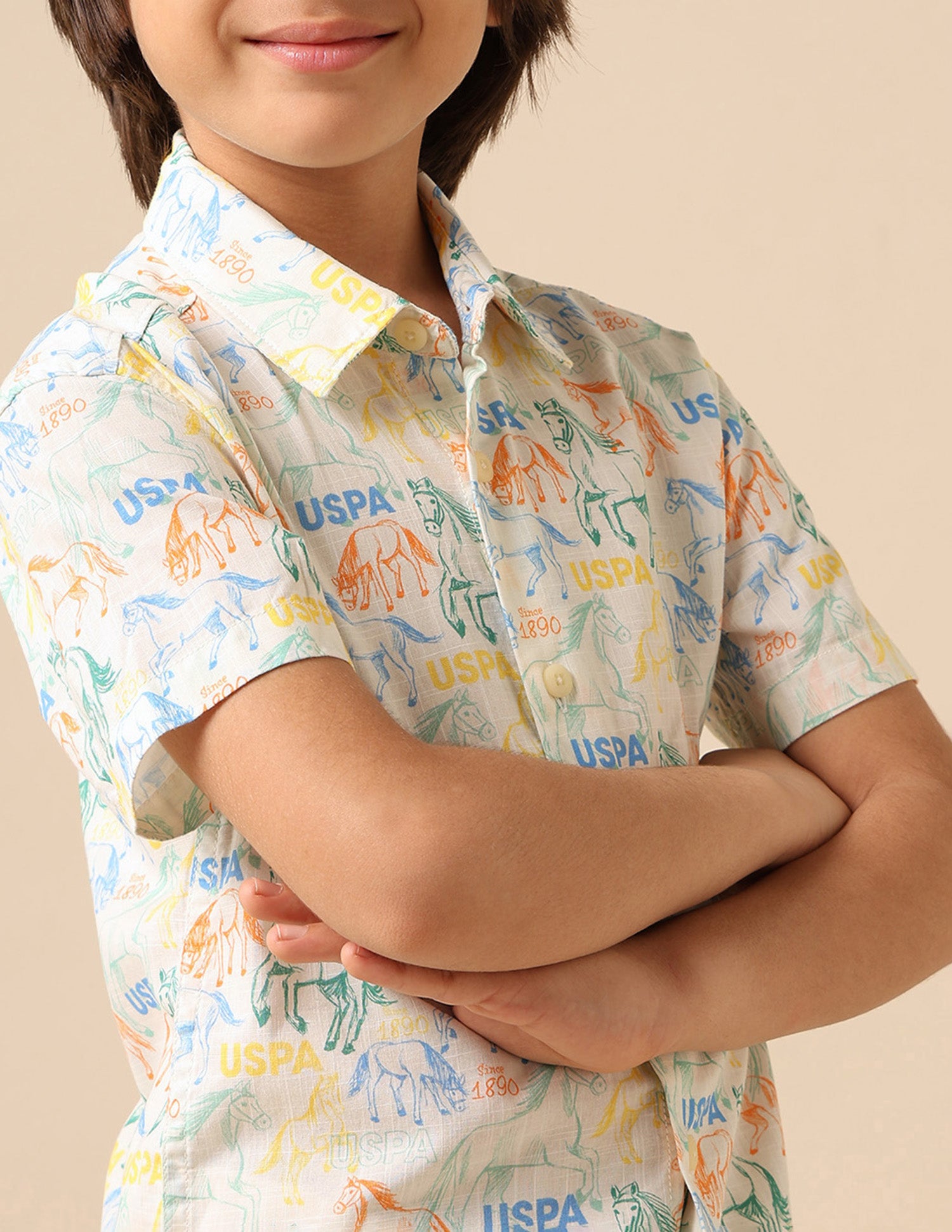 Boys All Over Printed Pure Cotton Shirt White - U.S. POLO ASSN. | Large