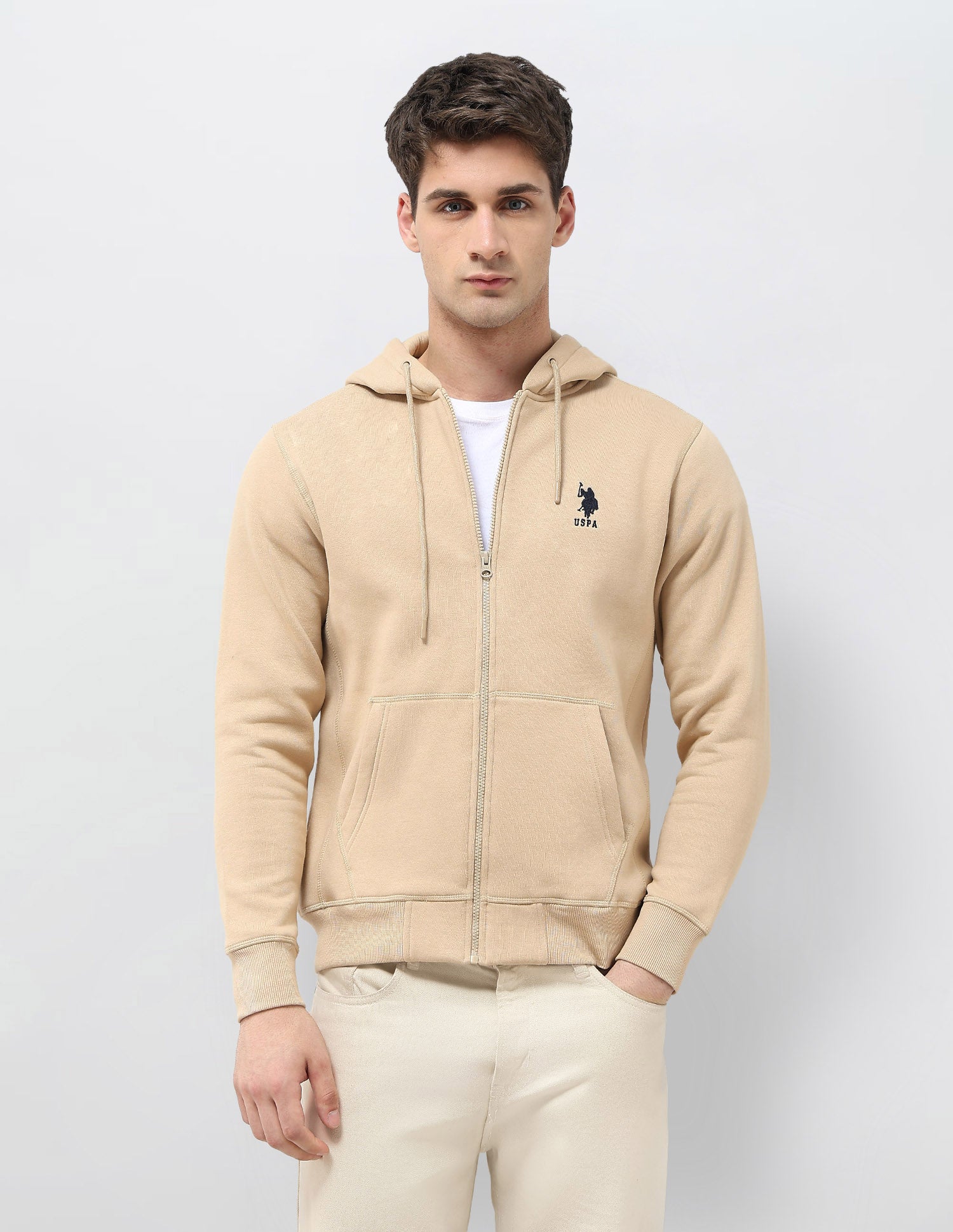 Solid Hooded Sweatshirt Beige - U.S. POLO ASSN. | Large