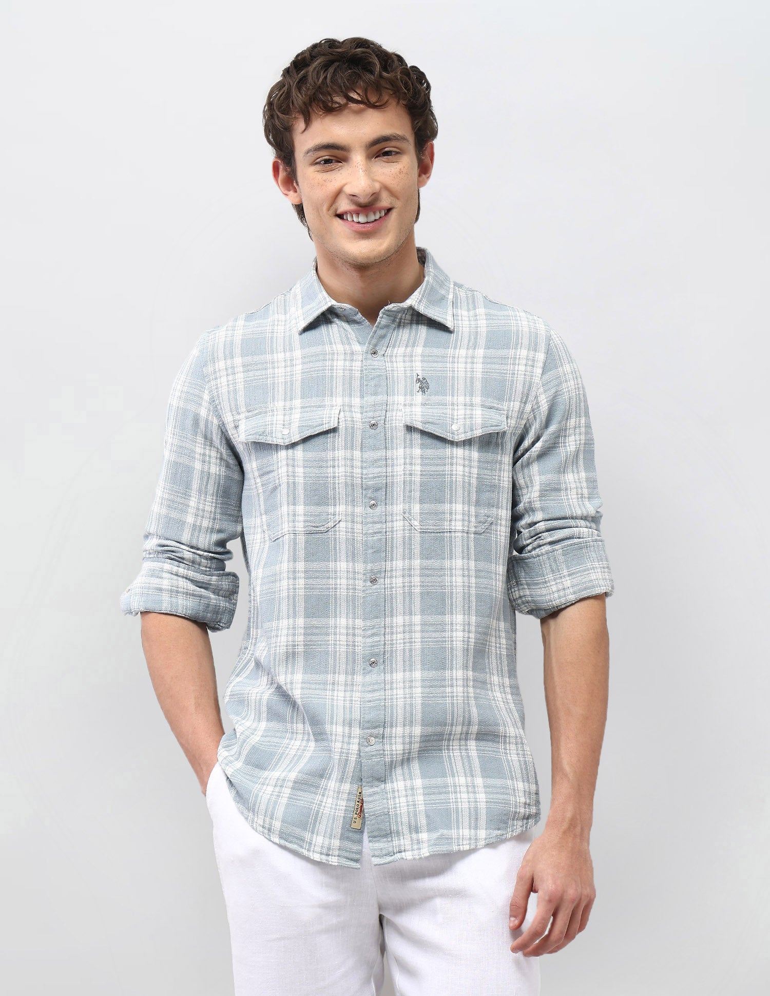 Motel On The Coast Self Design Plaid Checked Shirt Blue - U.S. Polo Assn. India | Large