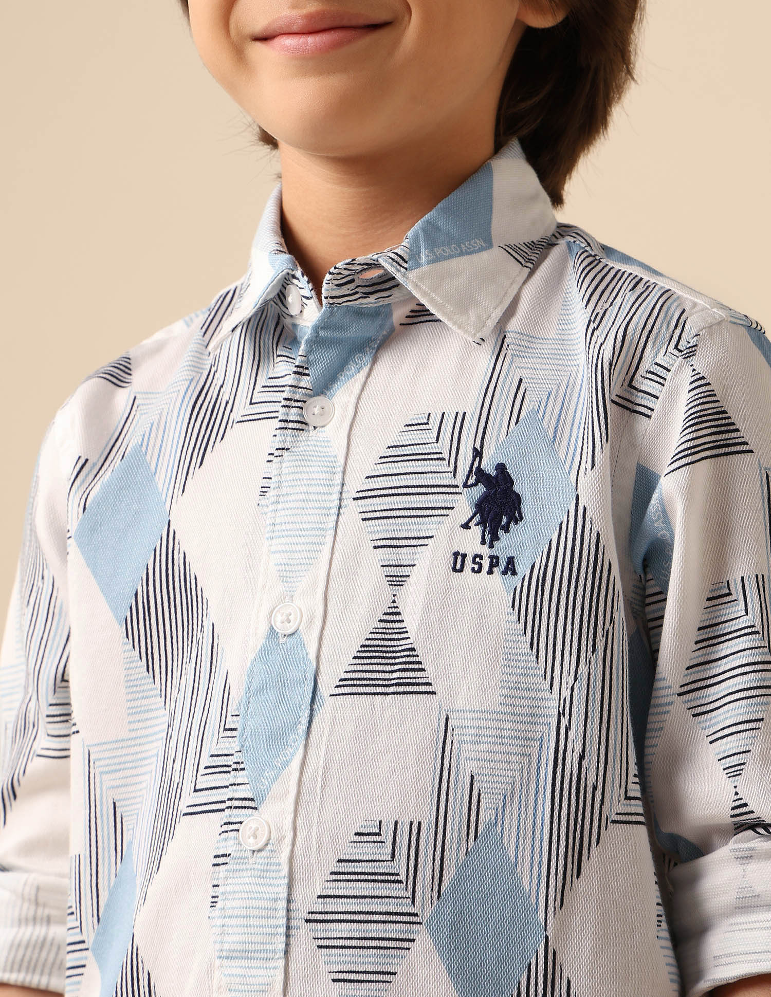 Boys All Over Printed Dobby Shirt White - U.S. POLO ASSN. | Large