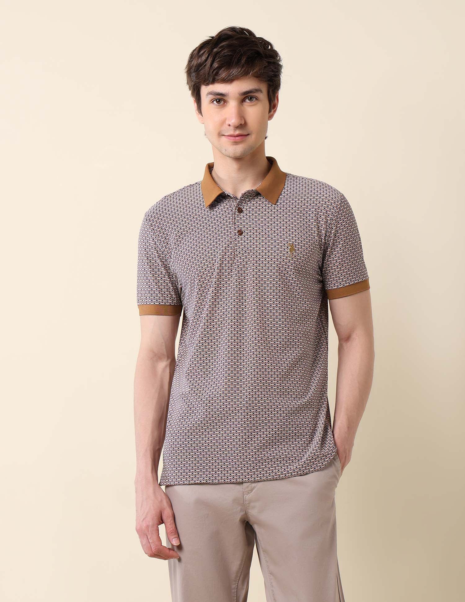 Geometric Printed Classic Polo Shirt Brown - U.S. Polo Assn. India | Large