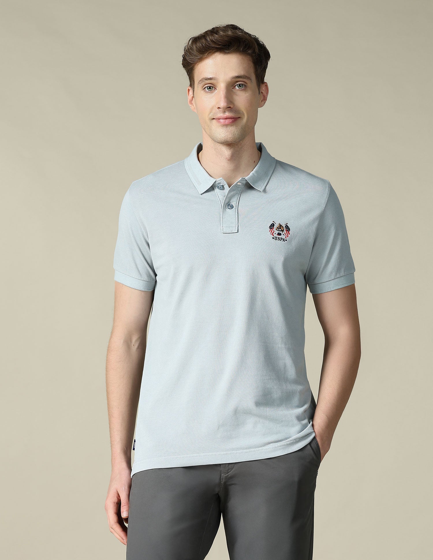 Textured Slim Fit Polo Shirt Light Grey - U.S. POLO ASSN. | Large