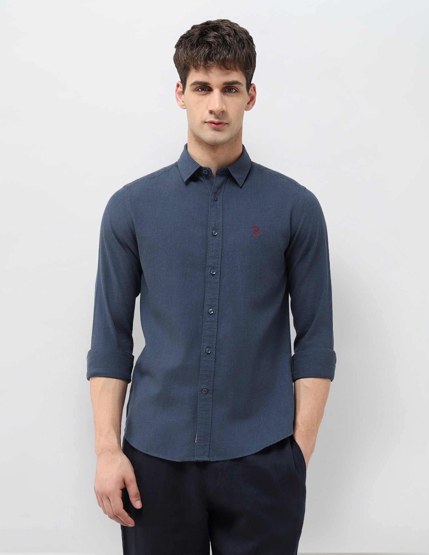 Solid Regular Fit Shirt Dark Blue - U.S. POLO ASSN. | Large